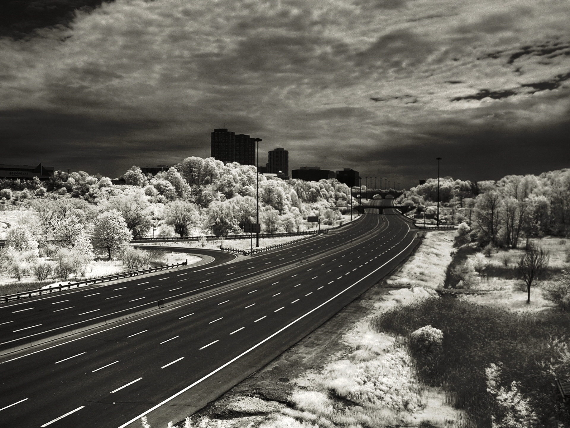 General 1920x1440 photography road infrared trees snow clouds monochrome
