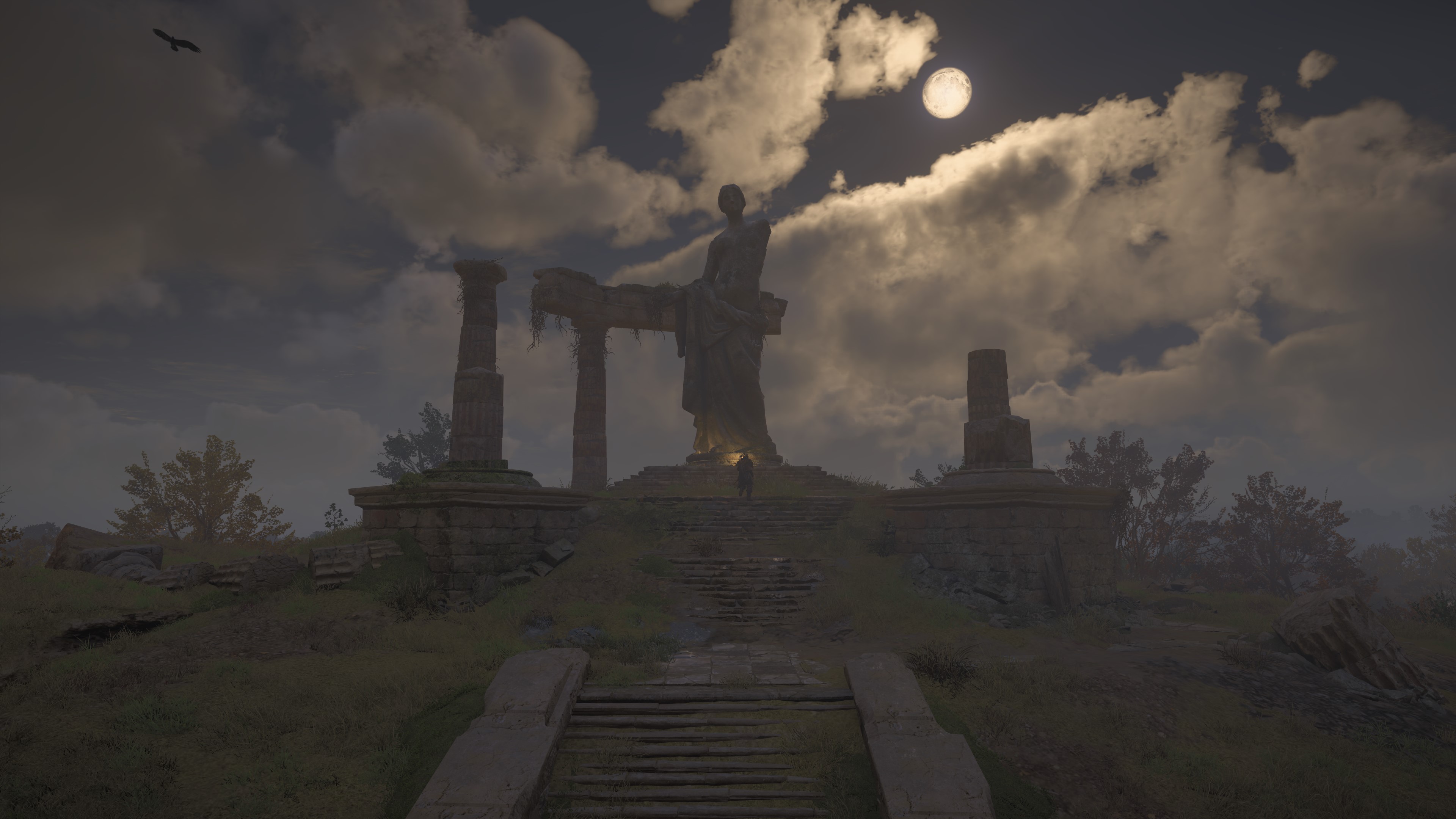 General 3840x2160 Assassin's Creed: Valhalla HDR video games stars clouds statue sky Moon