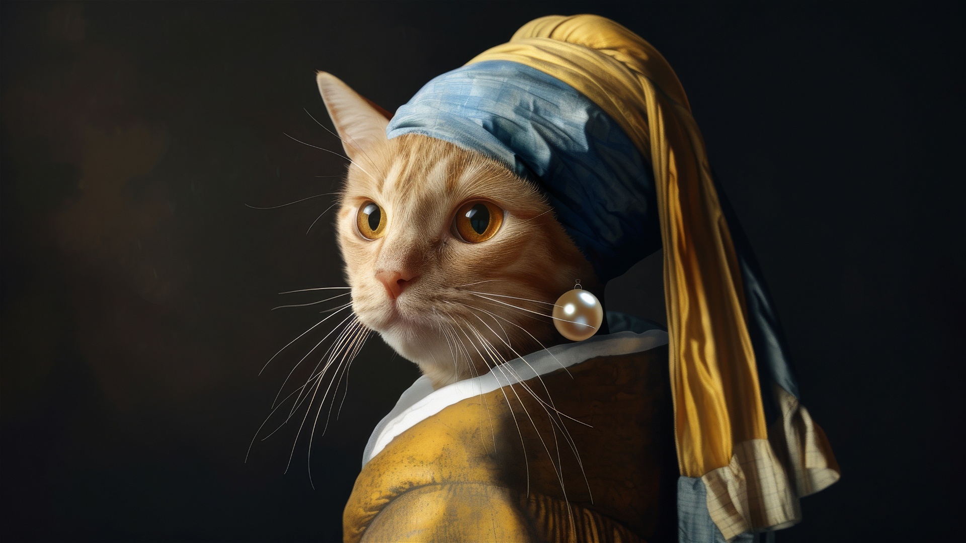 General 1920x1080 cats yellow white blue brown humor AI art