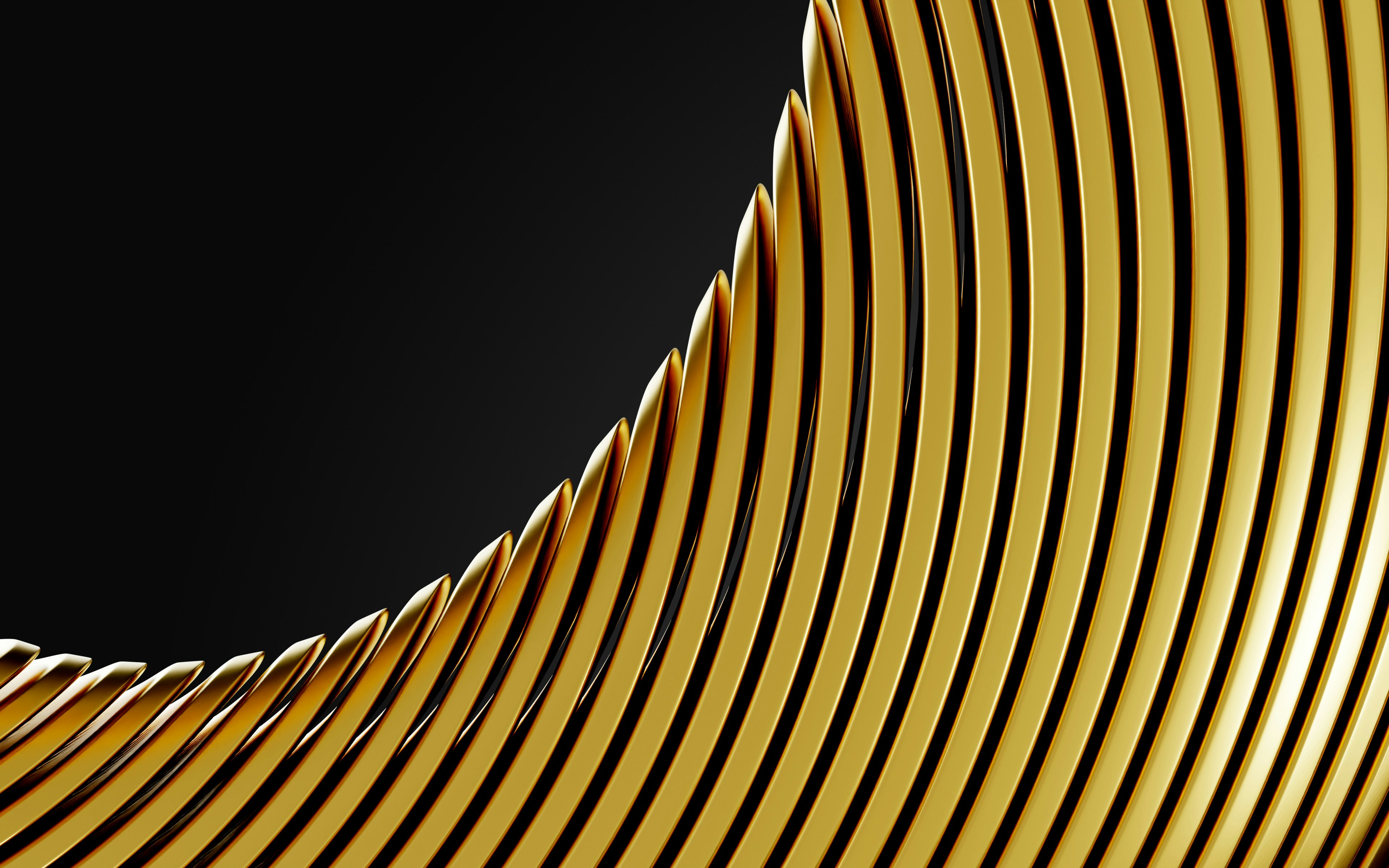 General 3840x2400 artwork digital art abstract shapes black gold lines wavy lines