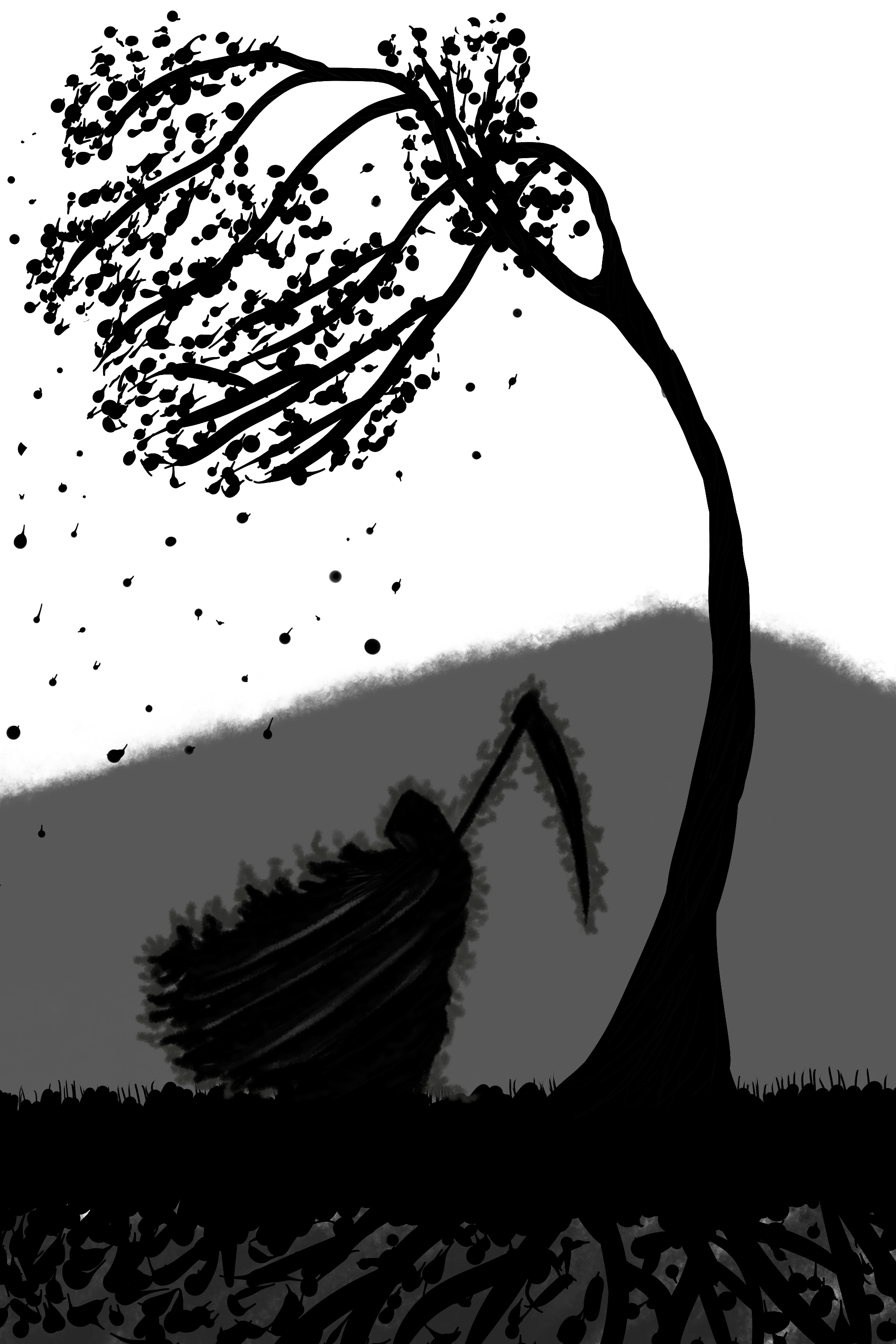 General 2000x3000 monochrome death trees mountains scythe leaves