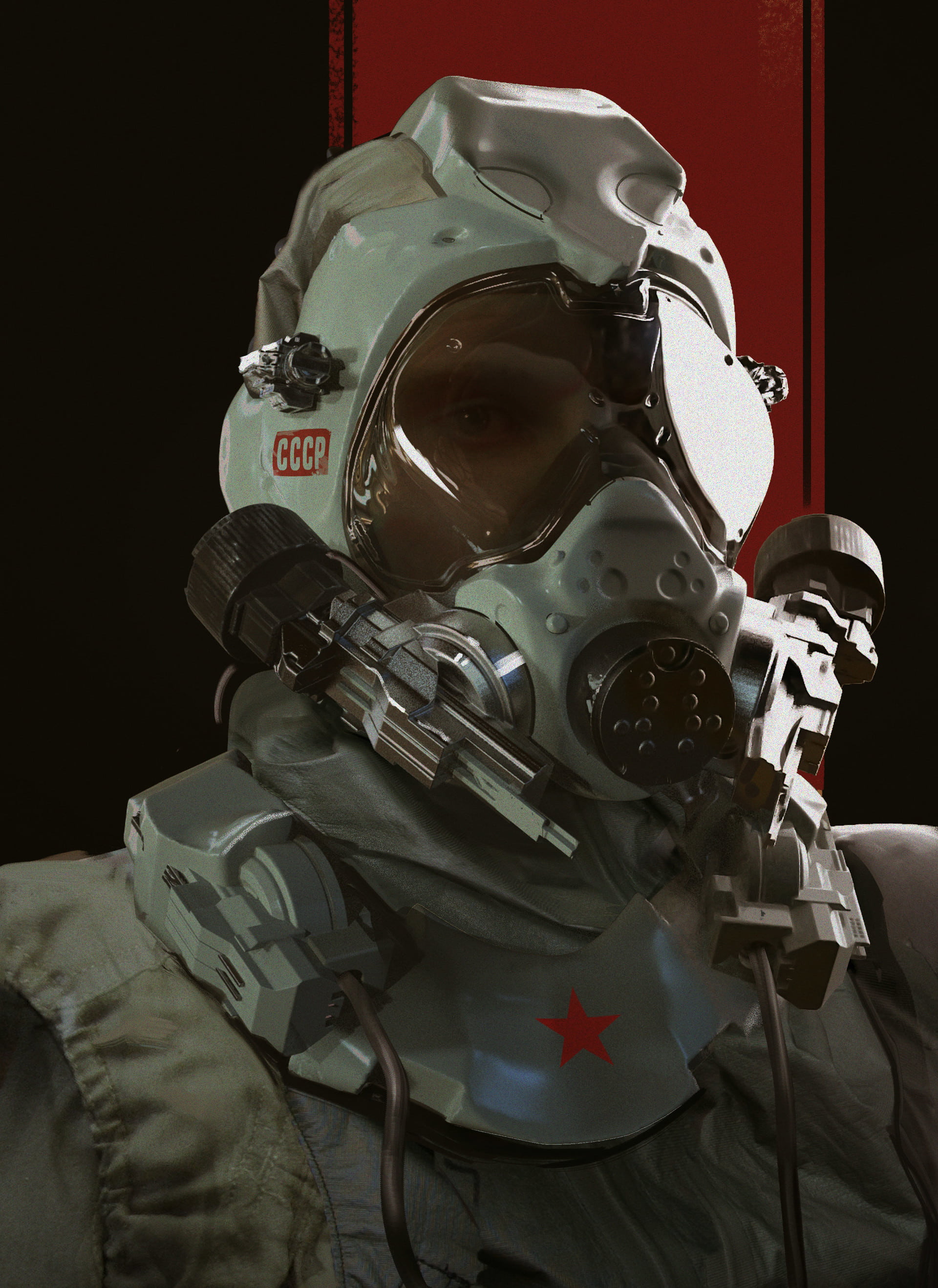 General 1920x2637 communism USSR space spacesuit science fiction technology red white black artwork digital art