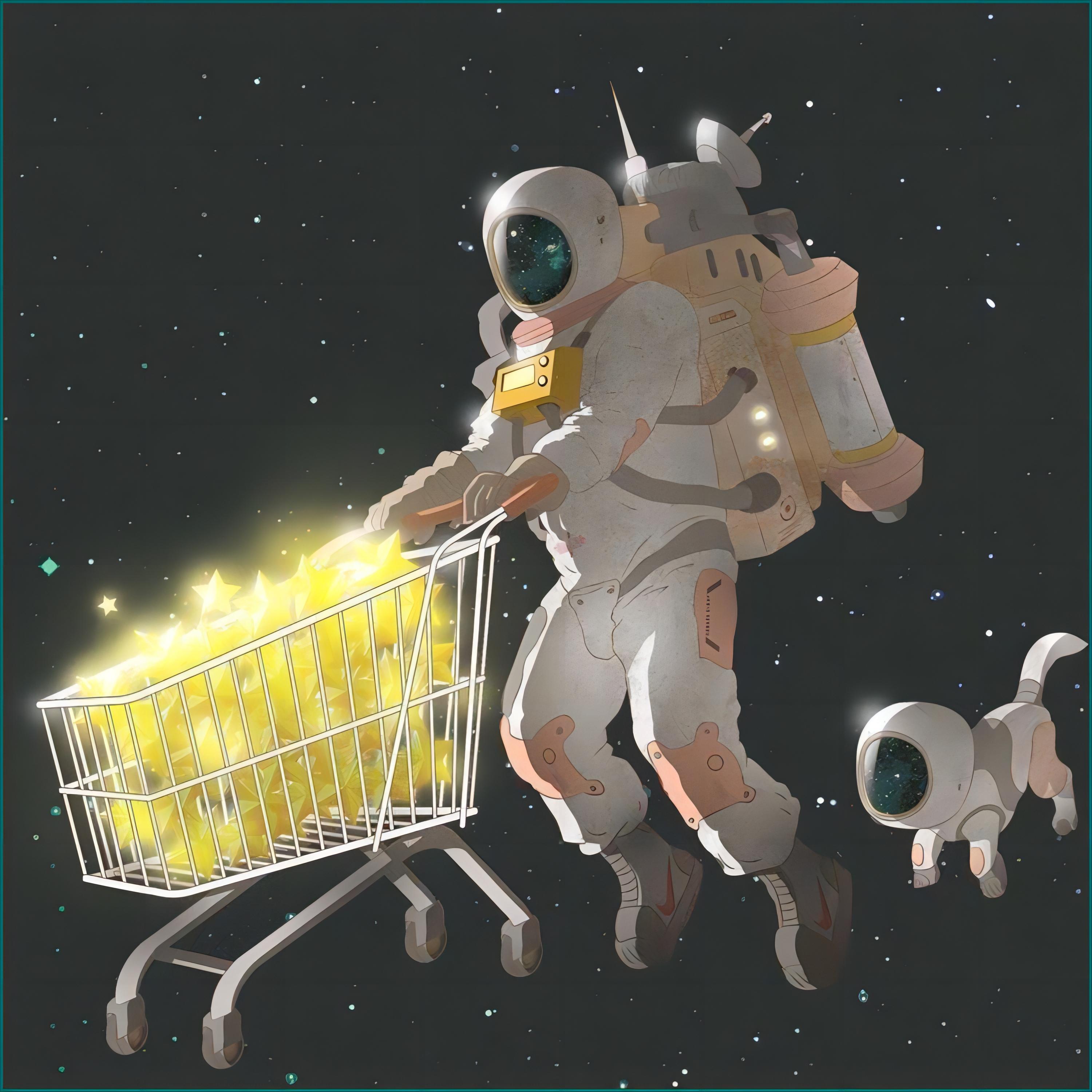 Anime 3000x3000 stars space astronaut cats