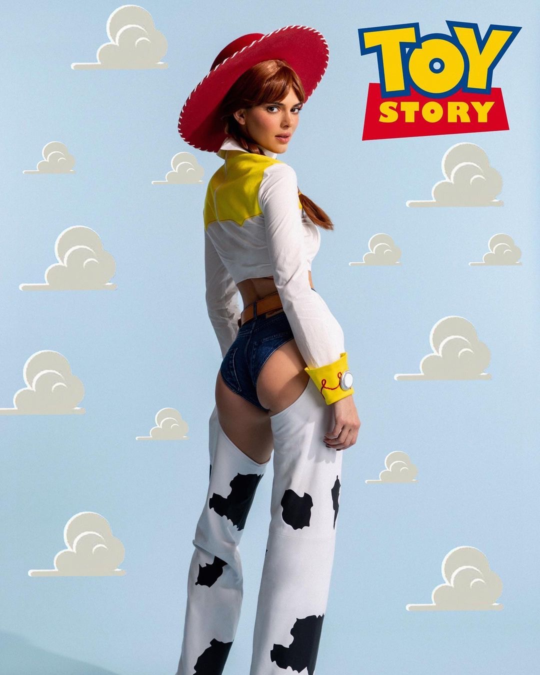 People 1080x1350 Kendall Jenner women model cosplay ass cowgirl hat long hair twintails Toy Story women with hats American women American Model Reality TV Star costumes redhead looking over shoulder rear view women indoors Jessie (Toy Story)