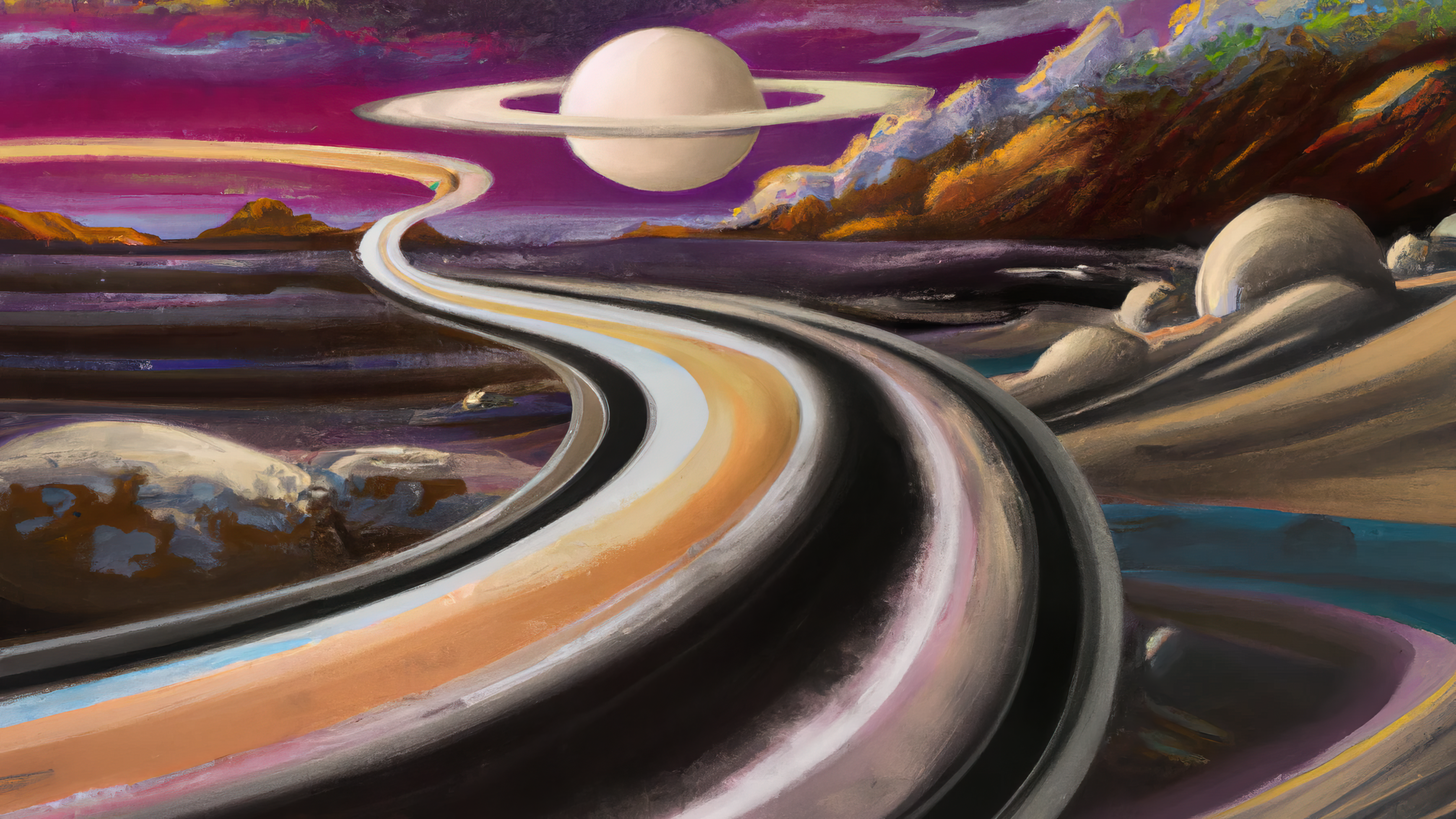 General 3840x2160 AI art painting landscape surreal space Saturn Rings Of Saturn alien world planet space art