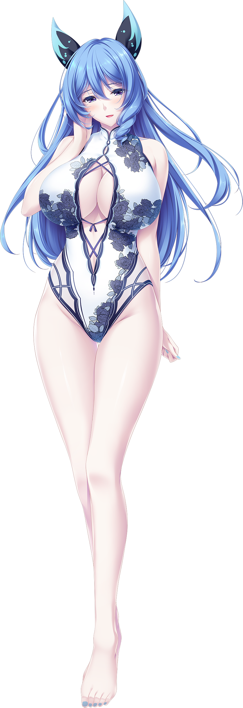 Anime 838x2437 anime anime girls blue hair black background cleavage big boobs thighs long hair Aoe Mai Choco Chip