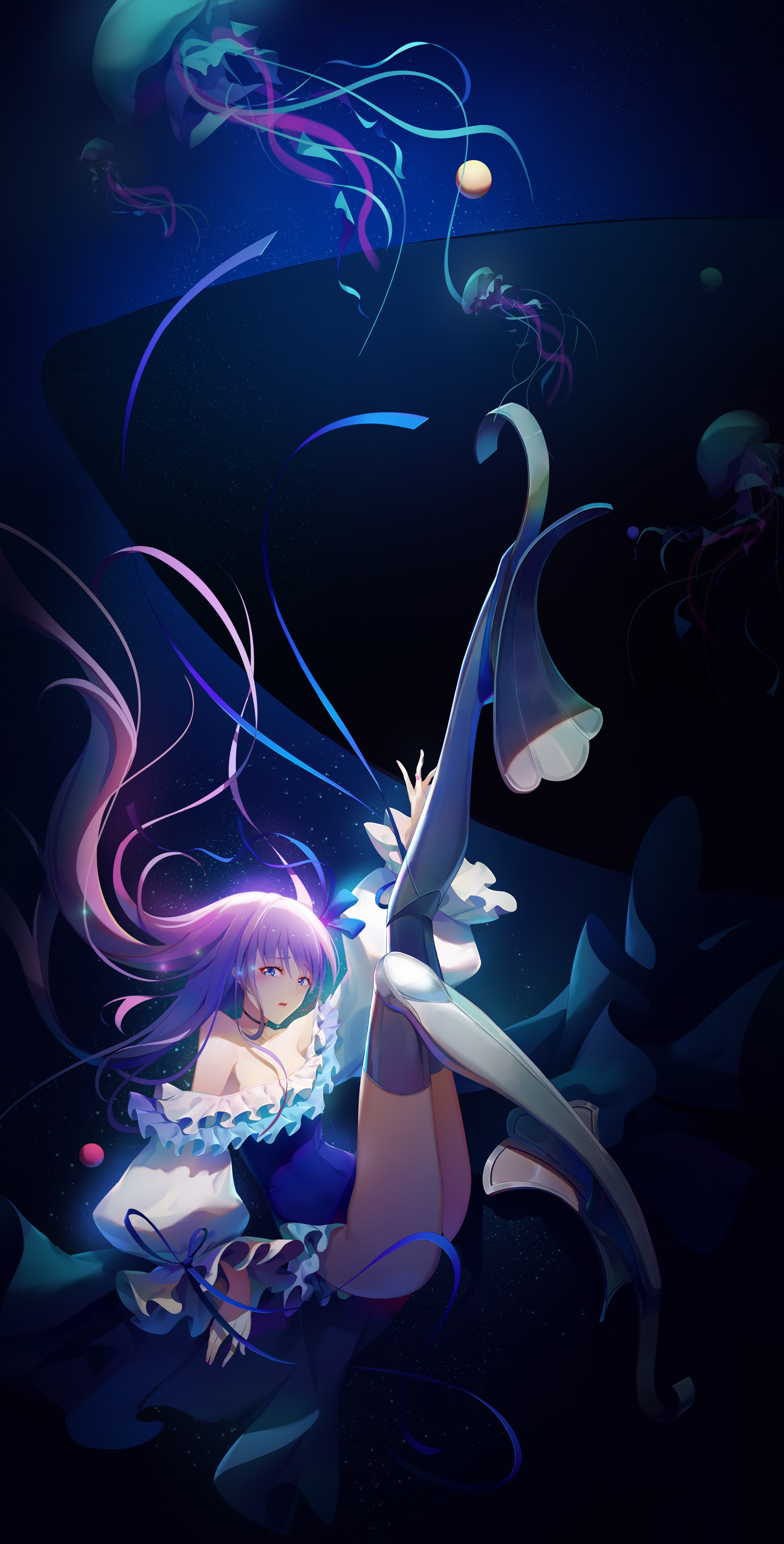 Anime 4500x8861 Fate series Meltlilith Fate/Grand Order anime girls purple hair jellyfish underwater blue eyes