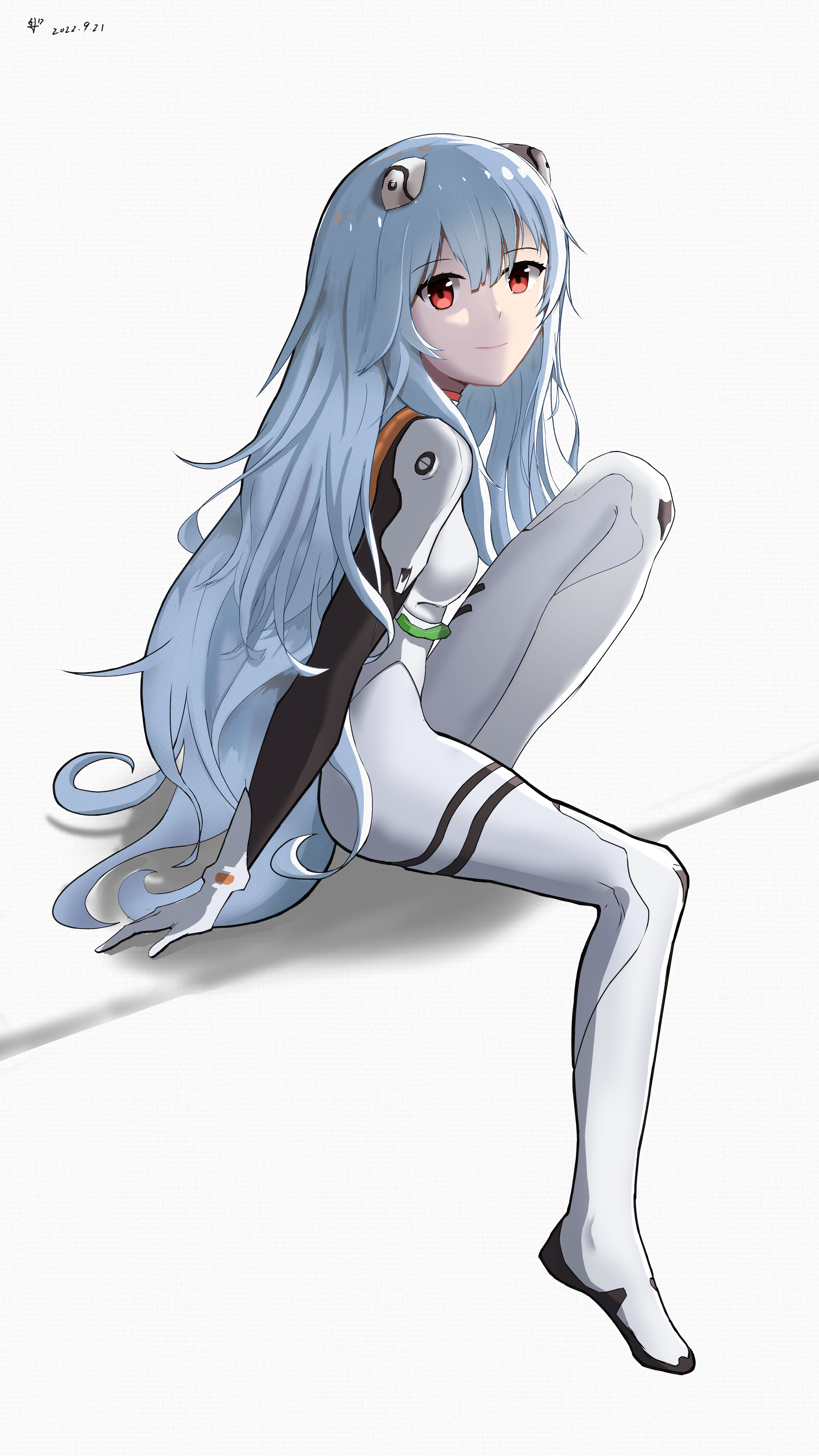 Anime 3600x6400 anime anime girls Rebuild of Evangelion Neon Genesis Evangelion Ayanami Rei long hair blue hair solo artwork digital art fan art bodysuit