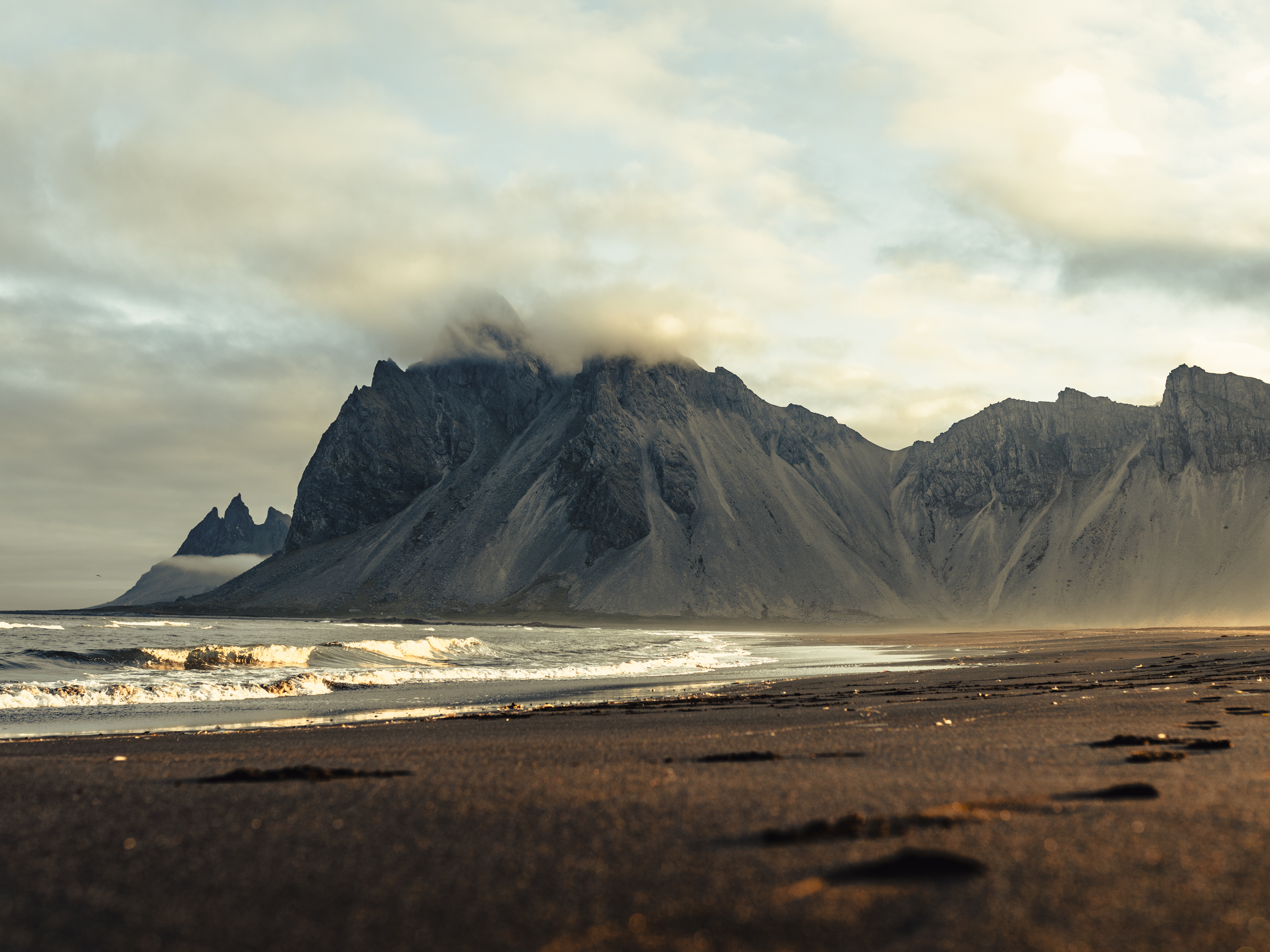General 7072x5304 photography landscape nature mountains beach clouds Iceland sea sand