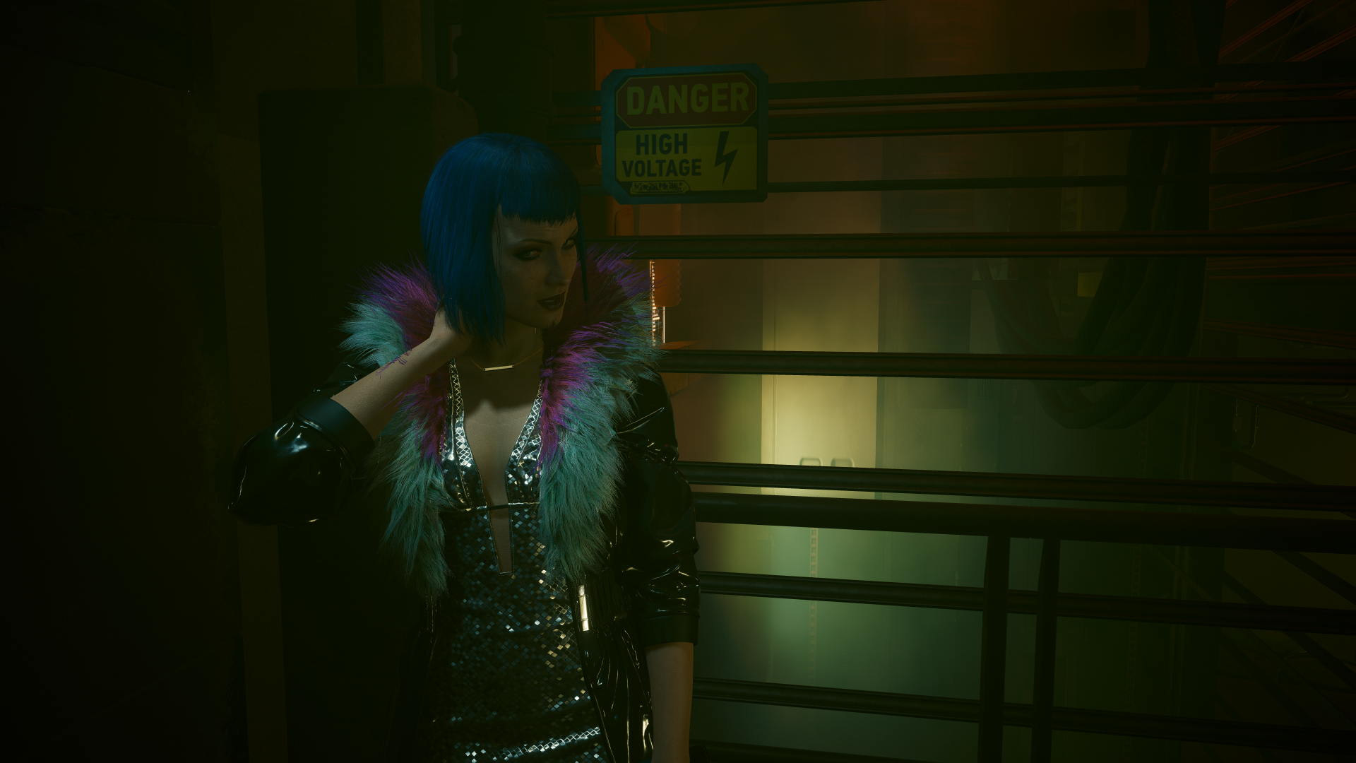 General 1920x1080 Cyberpunk 2077 cyberpunk Evelyn Parker short hair video game characters CGI video game art blue hair video games standing looking at viewer video game girls high voltage