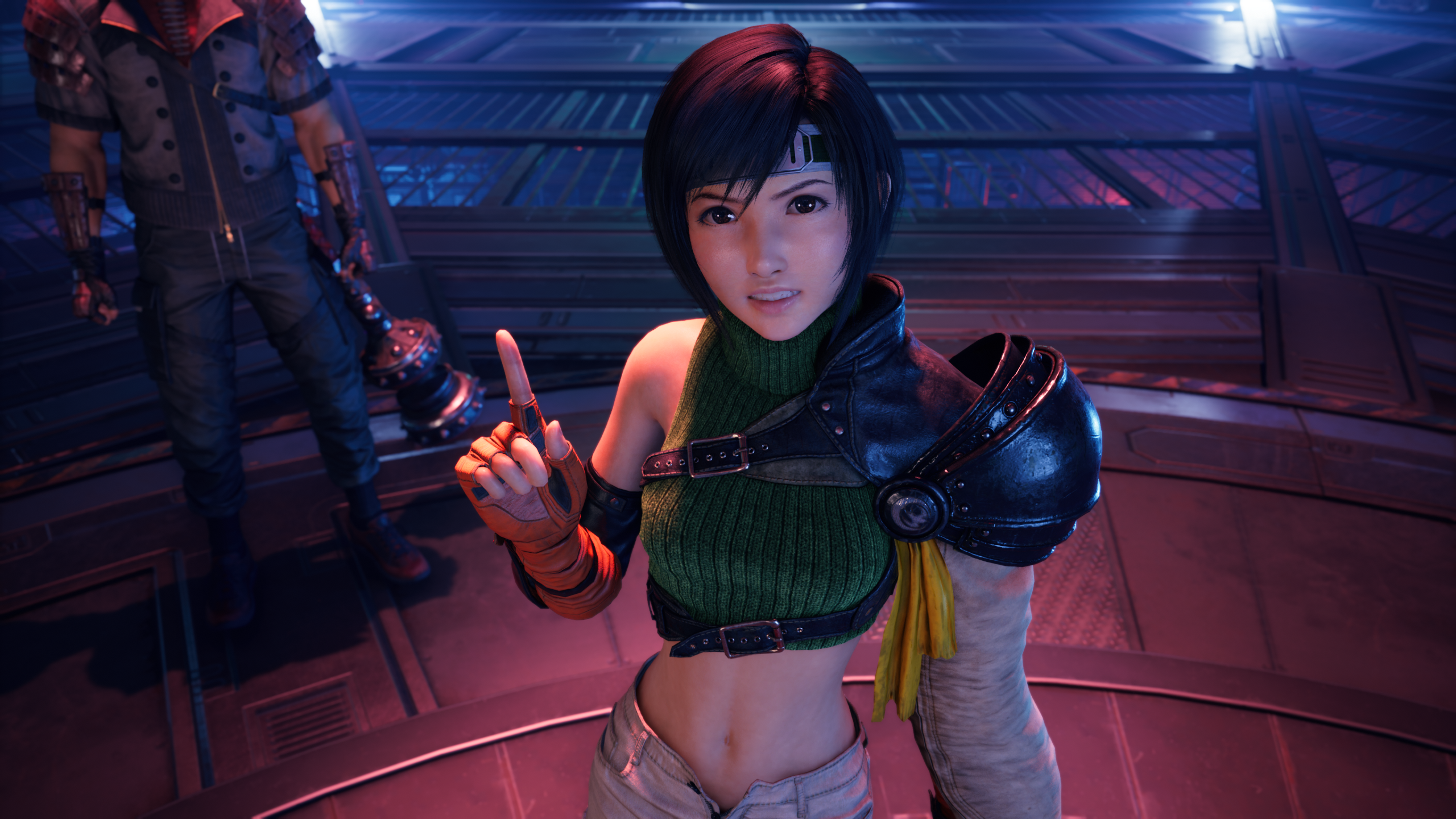General 2560x1440 Final Fantasy VII: Remake CGI video games Yuffie Kisaragi standing video game characters Final Fantasy short hair looking at viewer Square Enix belly