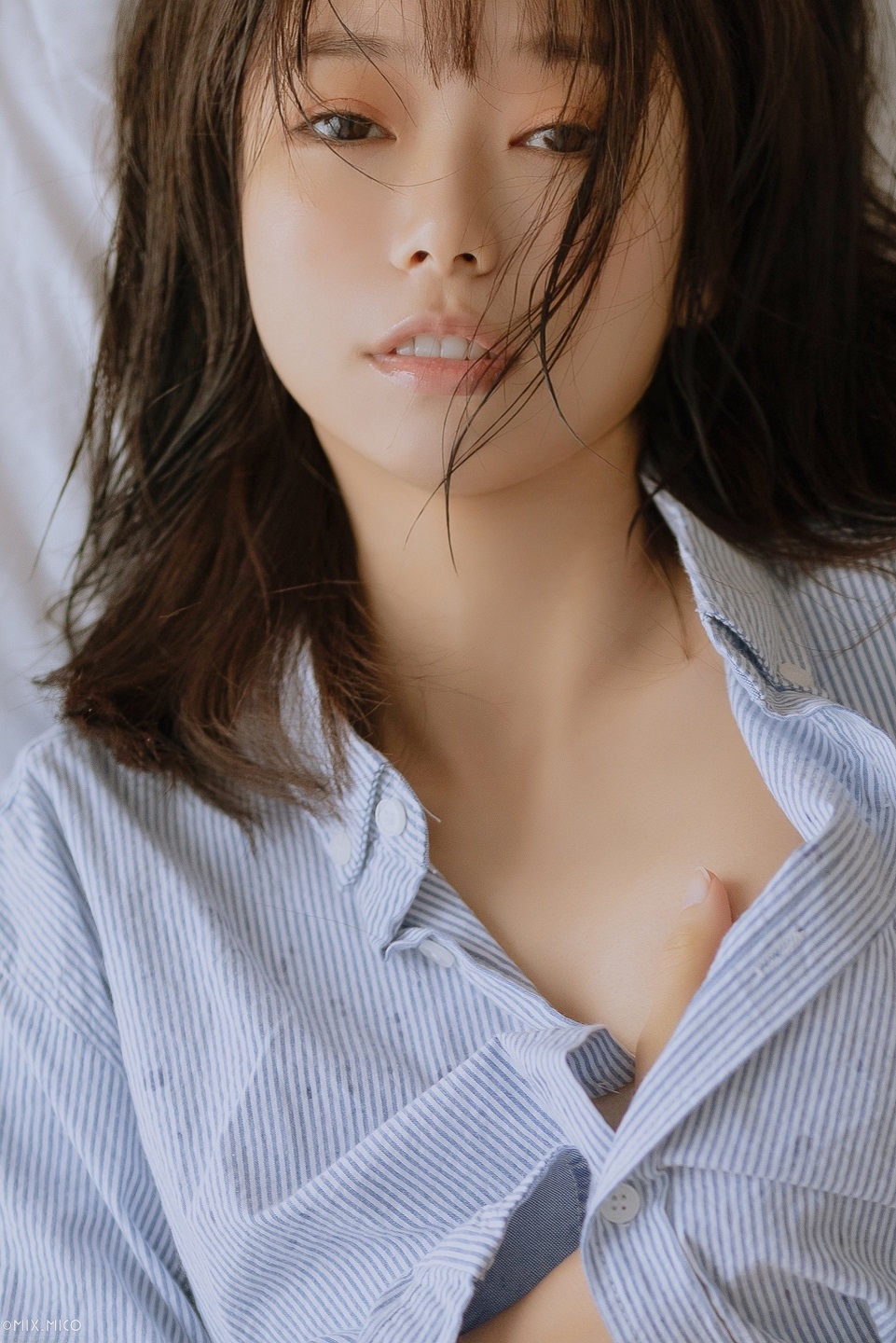 People 961x1440 AixiLove women Asian brunette hair in face portrait shirt sensual gaze
