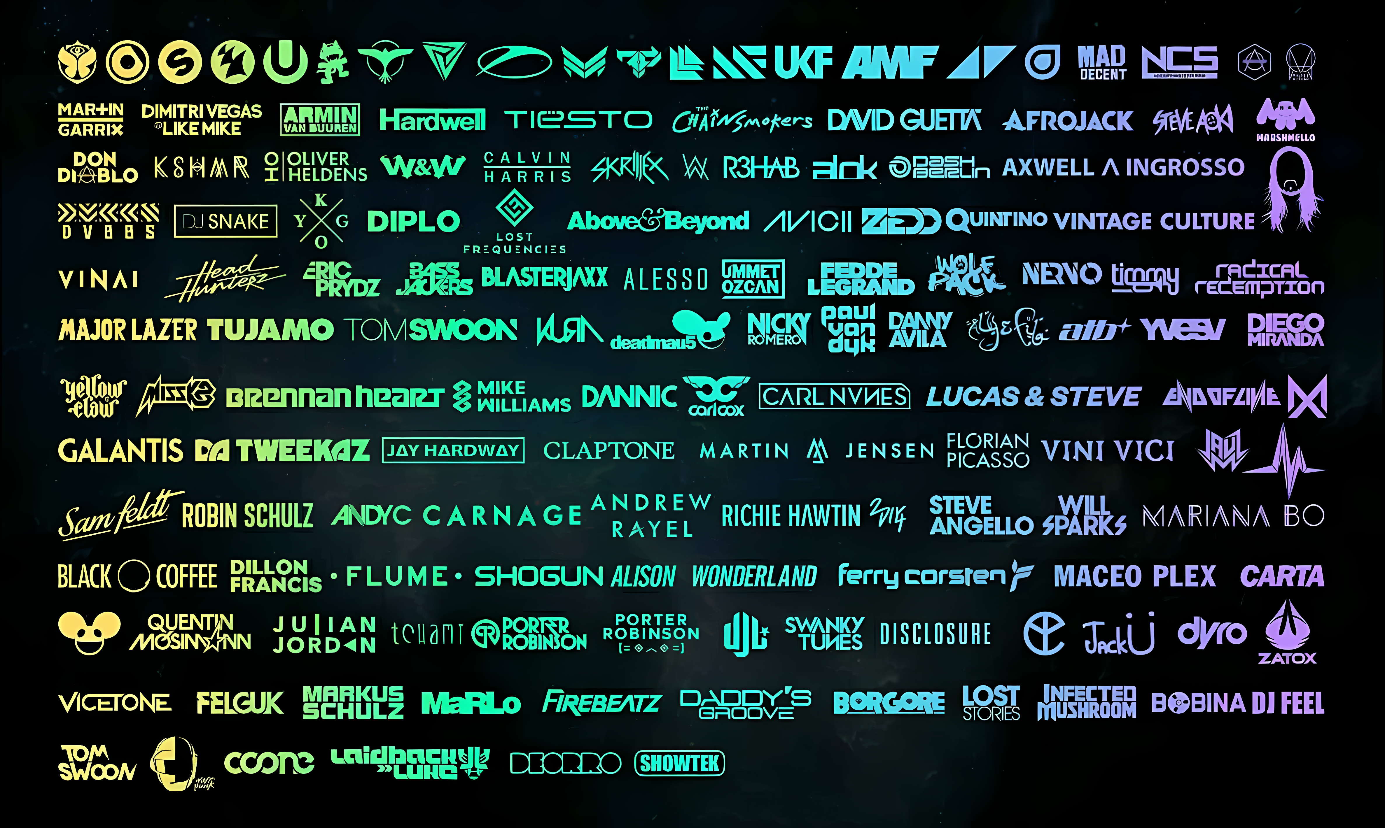 General 4748x2840 music logo typography colorful EDM DJ vicetone Avicii  Martin Garrix Deadmau5