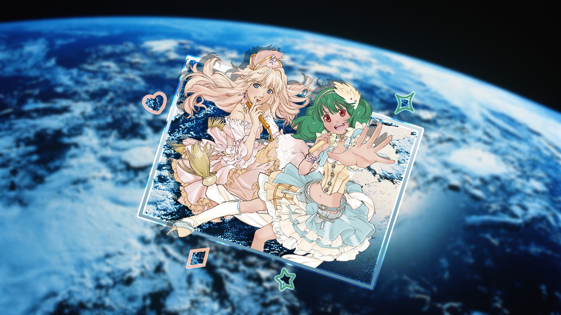 Anime 1920x1080 Macross Frontier Macross Ranka Lee Sheryl Nome anime girls Earth picture-in-picture