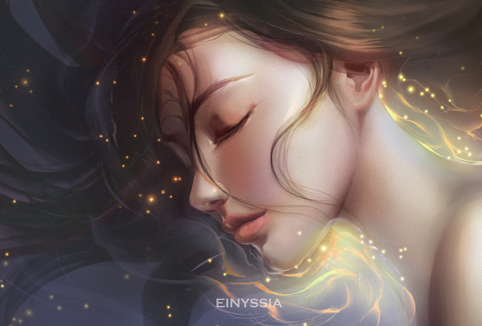 General 1920x1299 Einyssia digital art artwork illustration painting fantasy art fantasy girl sleeping closed eyes long hair