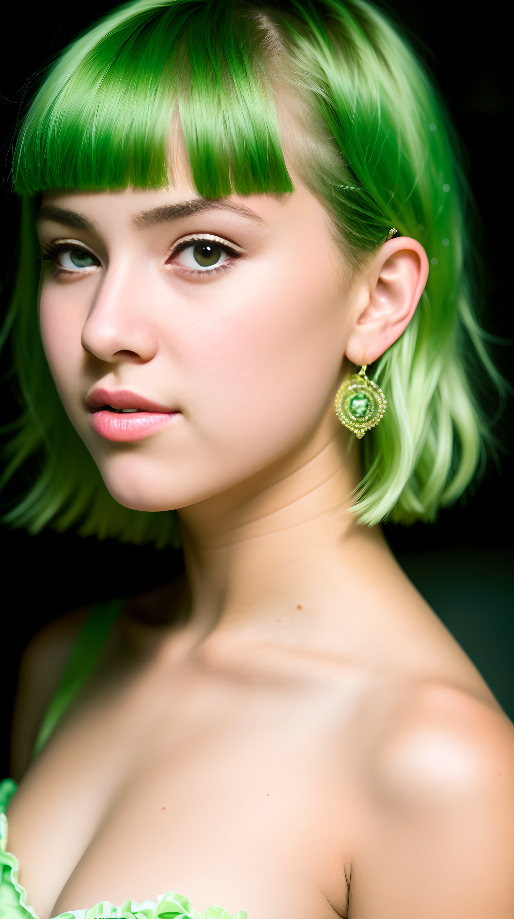General 1792x3200 AI art Stable Diffusion women short hair green hair jewelry ear portrait display