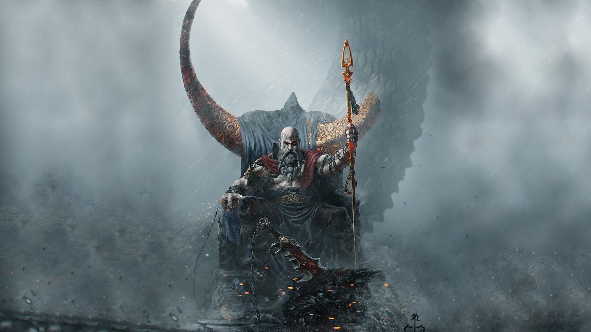 General 1920x1080 God of War God of War Ragnarök Santa Monica Studio Playstation 5 throne Kratos video games video game characters video game art