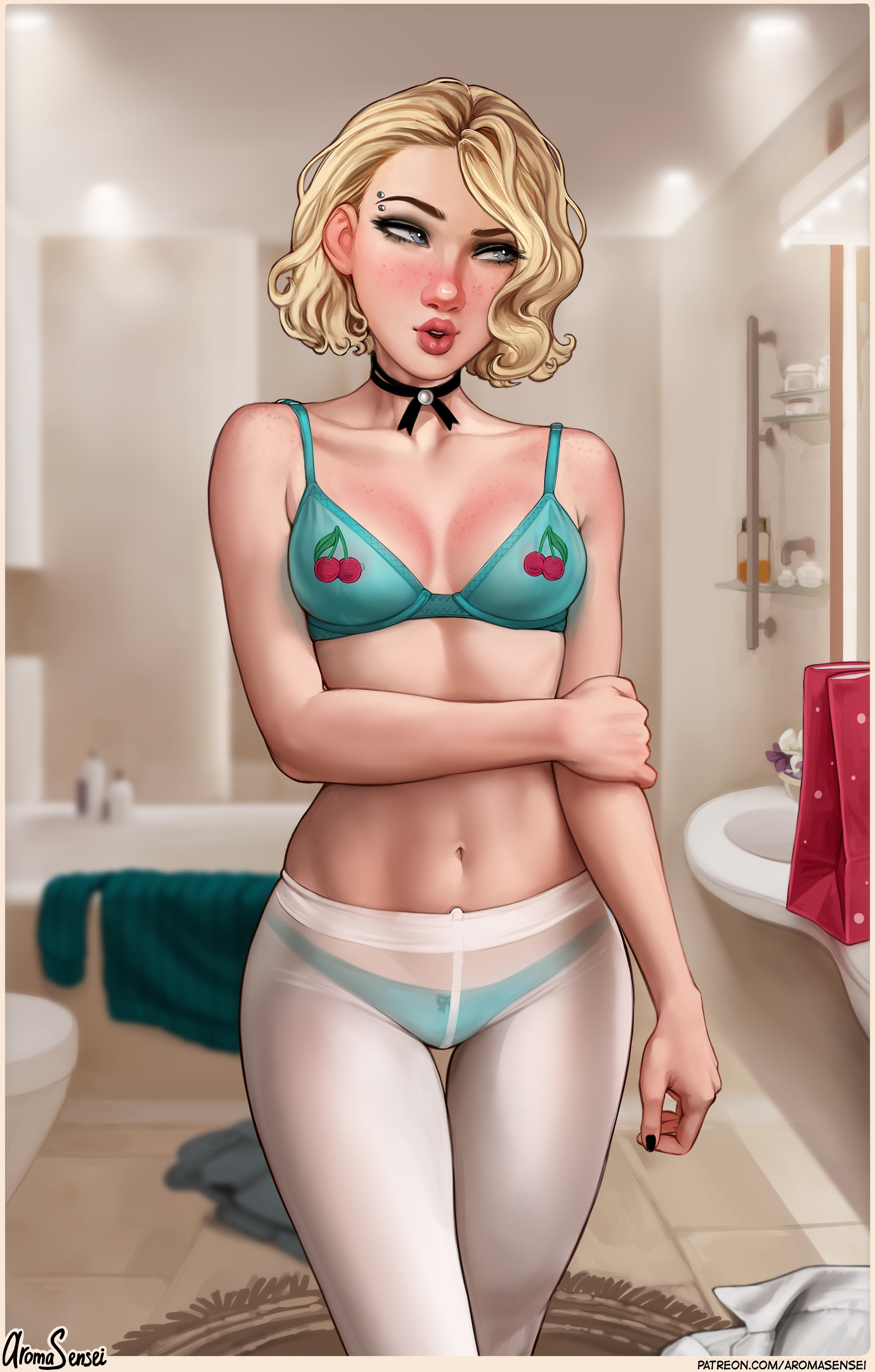 General 3188x5000 Gwen Stacy marvel character Marvel Comics blonde bathroom artwork drawing fan art Aroma Sensei underwear