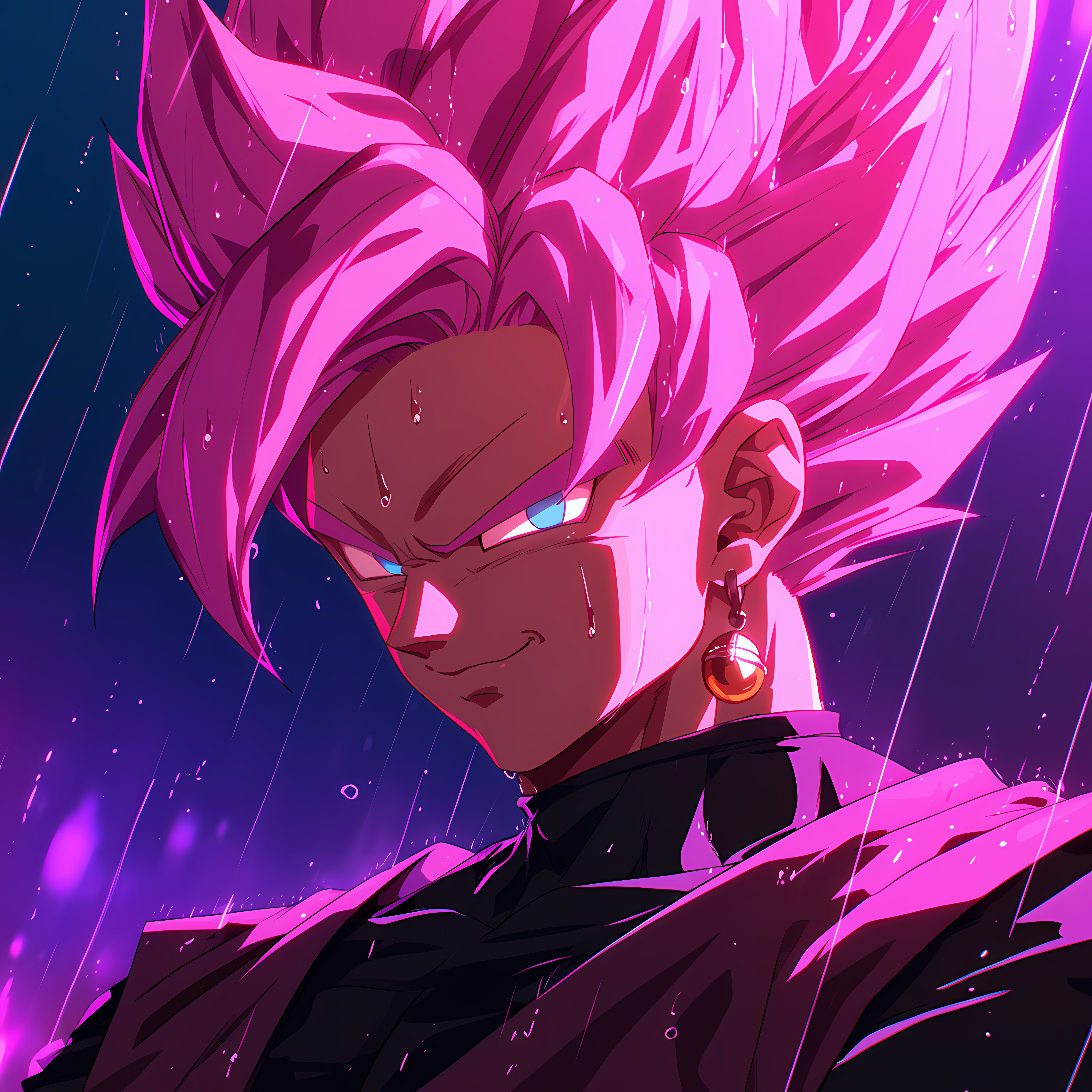 Anime 4096x4096 AI art violet (color) purple background pink rain Dragon Ball Goku Black