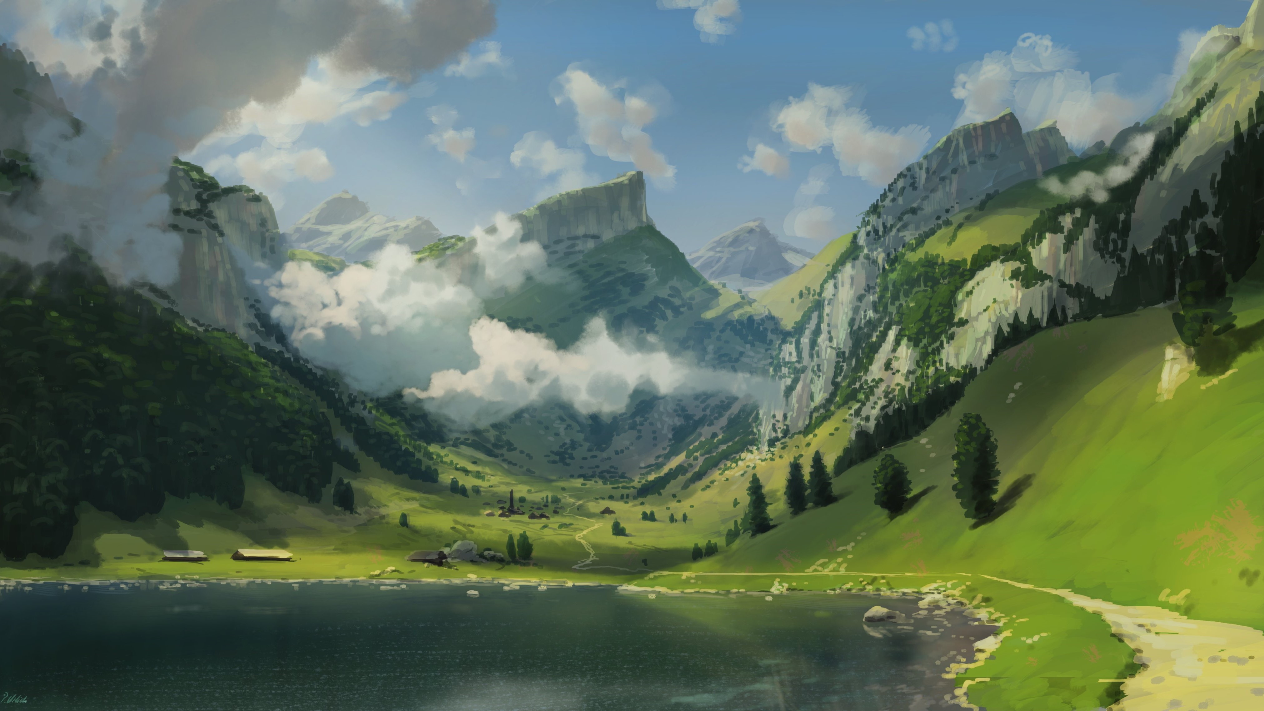 General 4046x2276 clouds scenery digital art artwork Philipp A Urlich mountains nature landscape lake