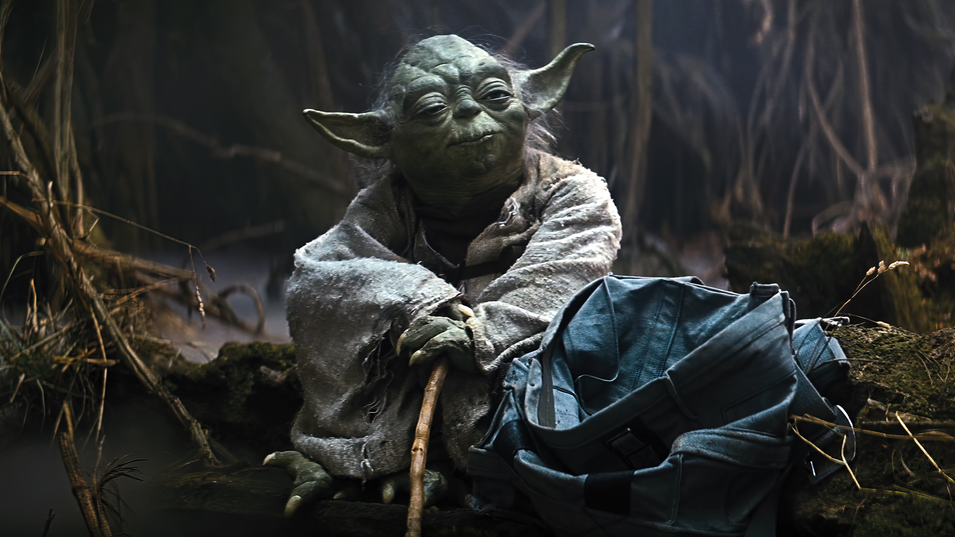 General 1920x1080 Star Wars: Episode V - The Empire Strikes Back movies film stills Yoda Jedi backpacks mist swamp Dagobah Star Wars branch