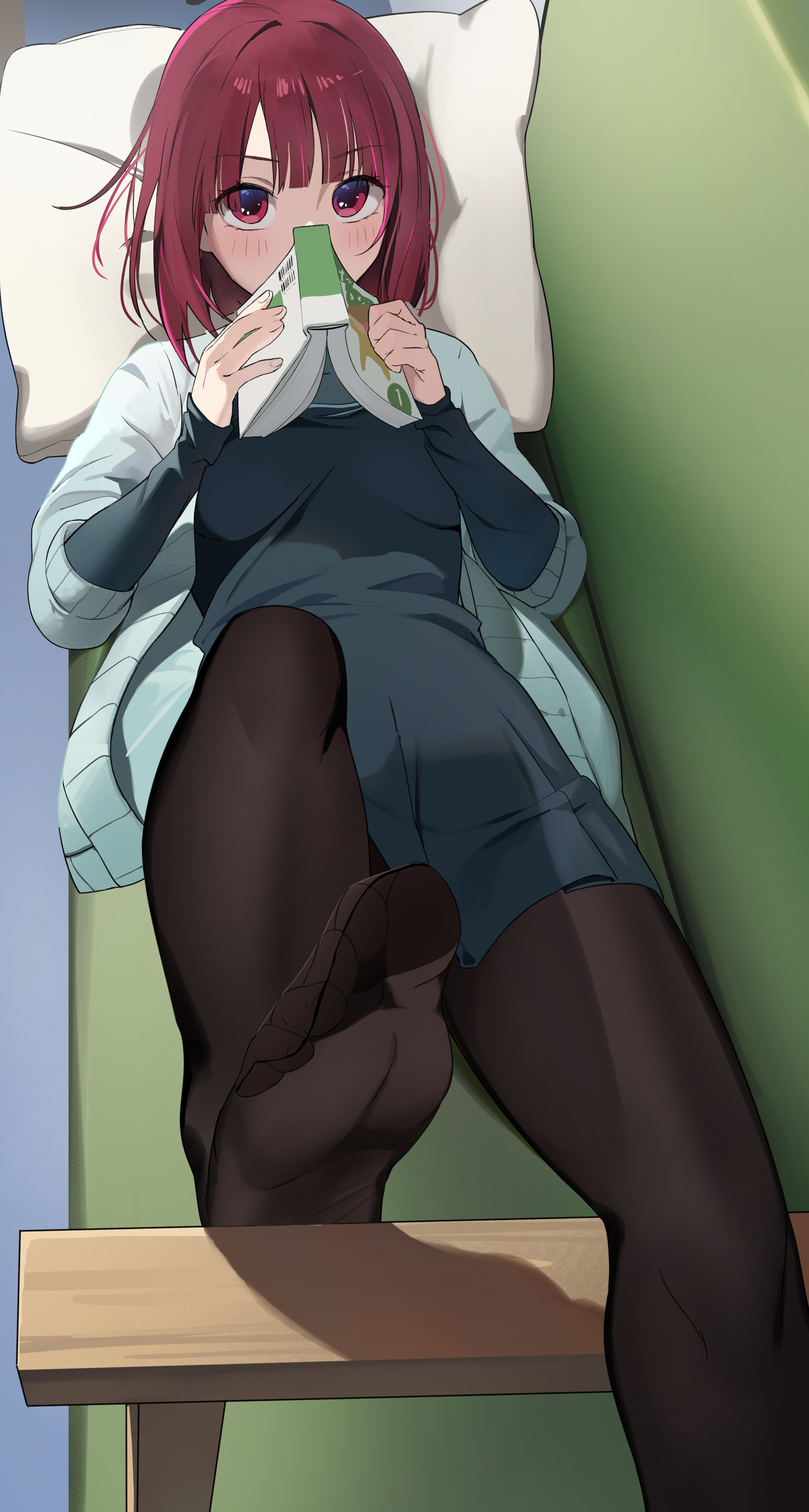 Anime 2000x3736 anime girls kana arima portrait display pillow lying down lying on back looking at viewer blushing pantyhose couch