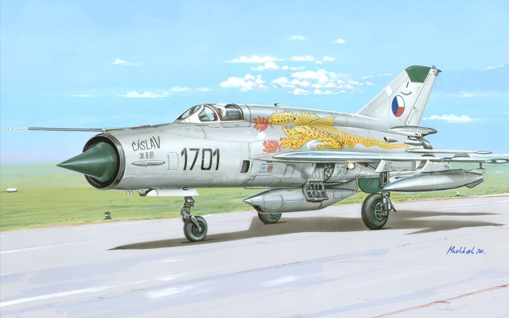 General 1680x1050 aircraft military military vehicle sky clouds artwork Czechoslovak Air Force Mikoyan-Gurevich MiG-21 signature Boxart dragon jet fighter