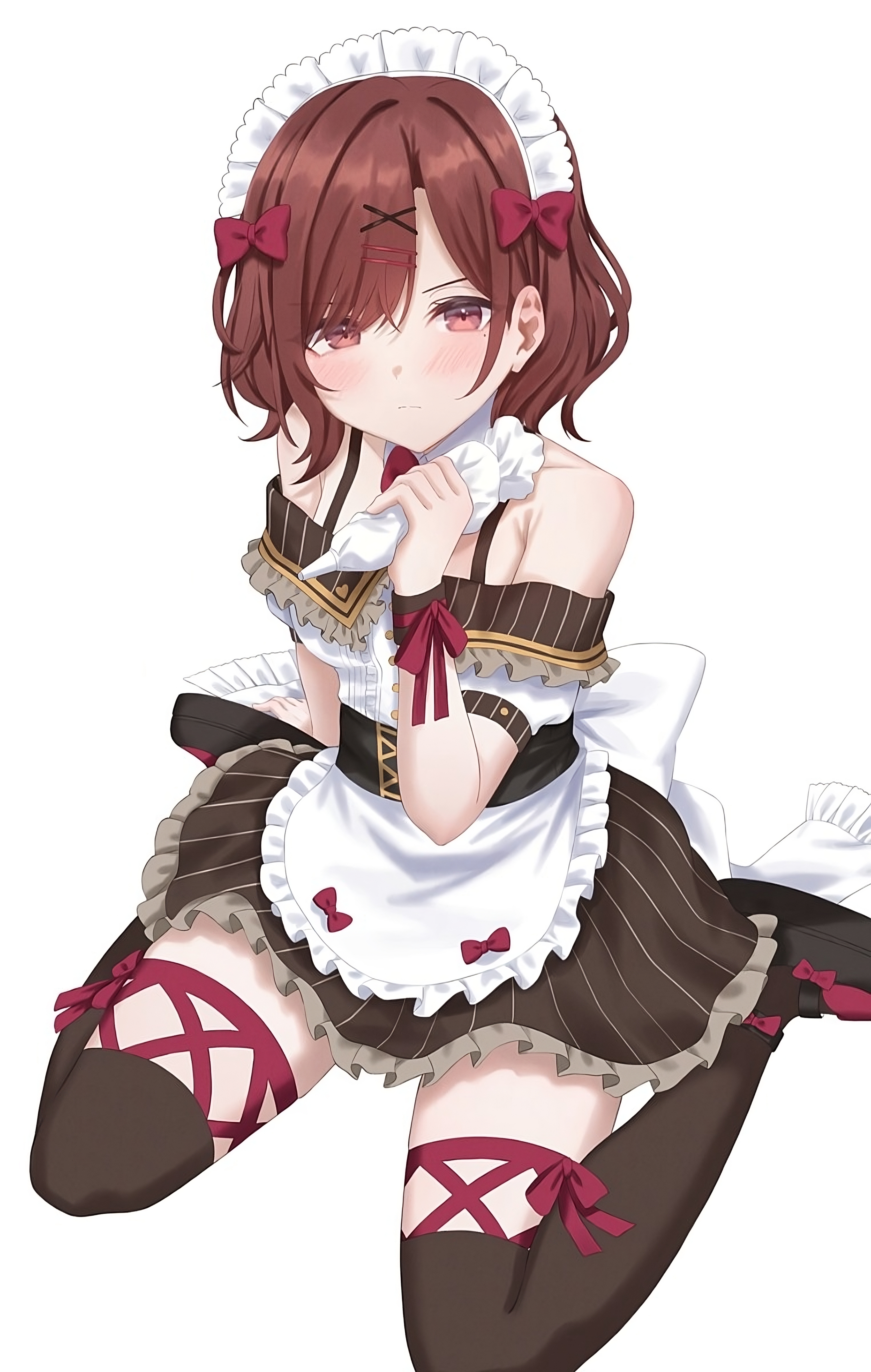 Anime 3048x4800 anime anime girls THE iDOLM@STER maid outfit portrait display looking at viewer short hair white background simple background maid moles mole under eye blushing