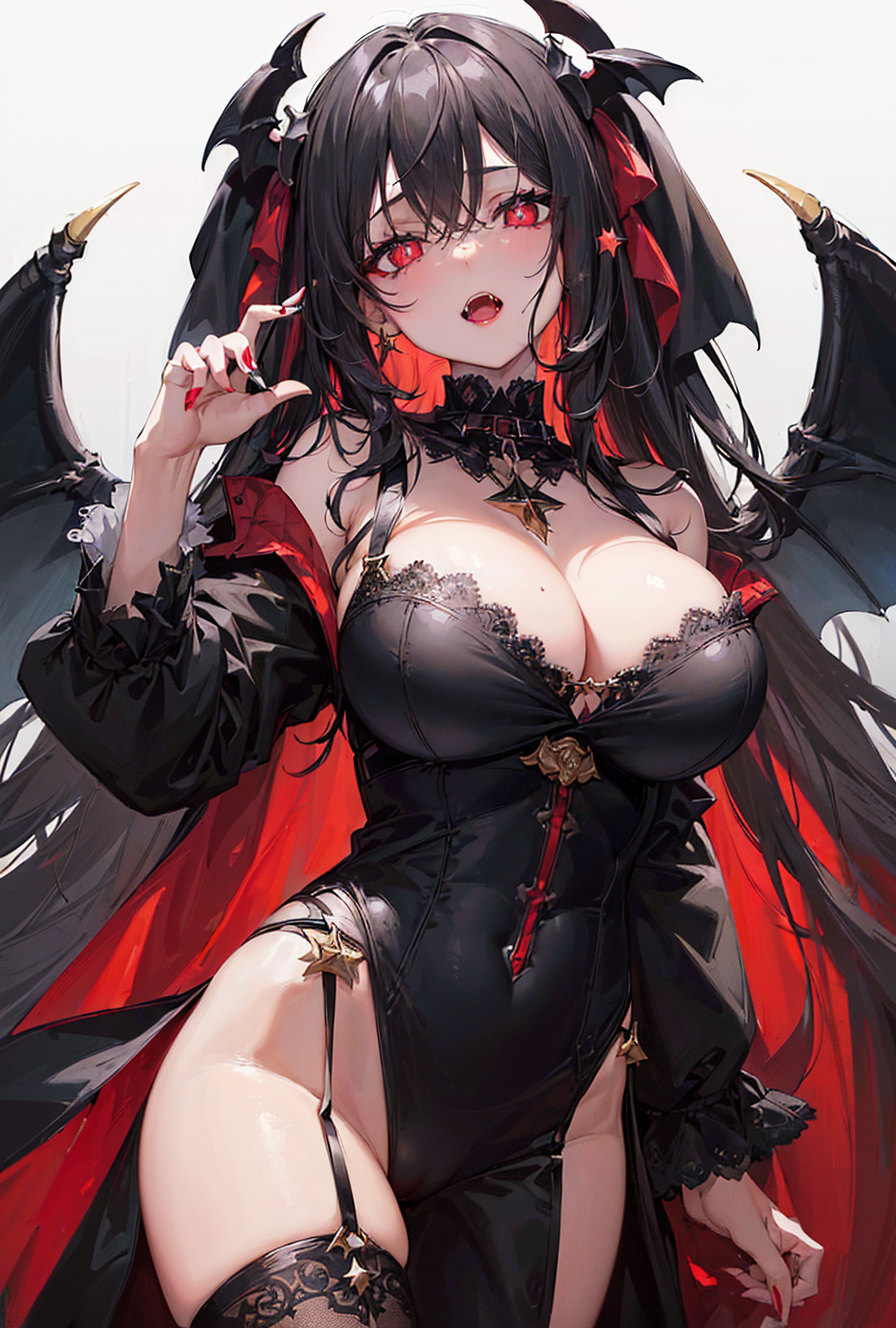 Anime 896x1328 anime artwork big boobs AI art anime girls cleavage looking at viewer wings open mouth earring long hair thighs stockings garter straps portrait display