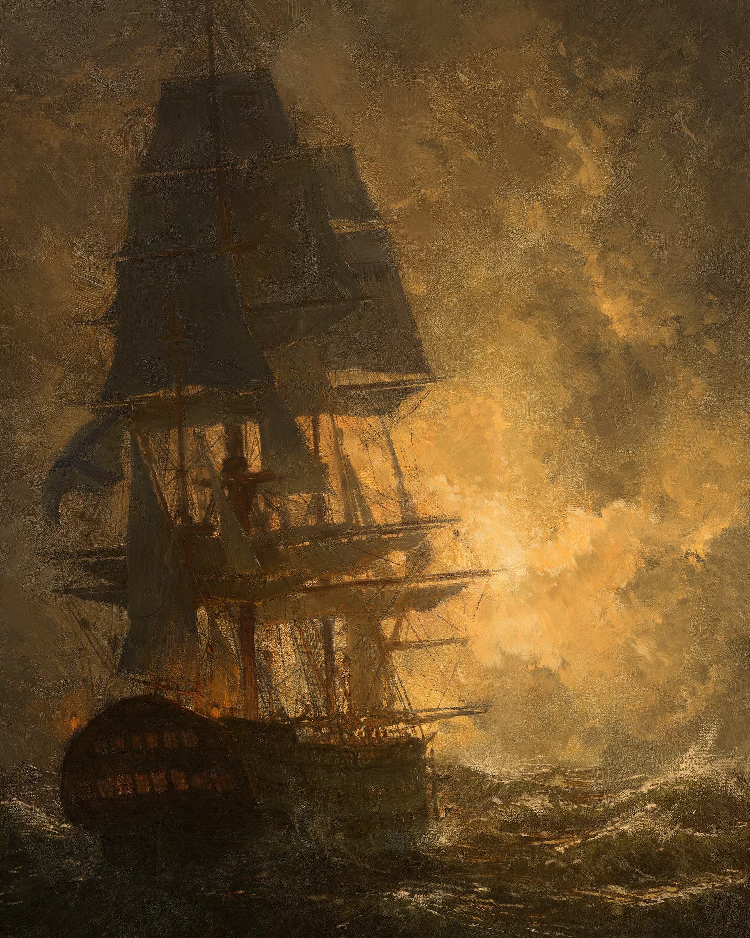 General 2400x3000 digital painting boat ship Calder Moore illustration portrait display water clouds sky waves
