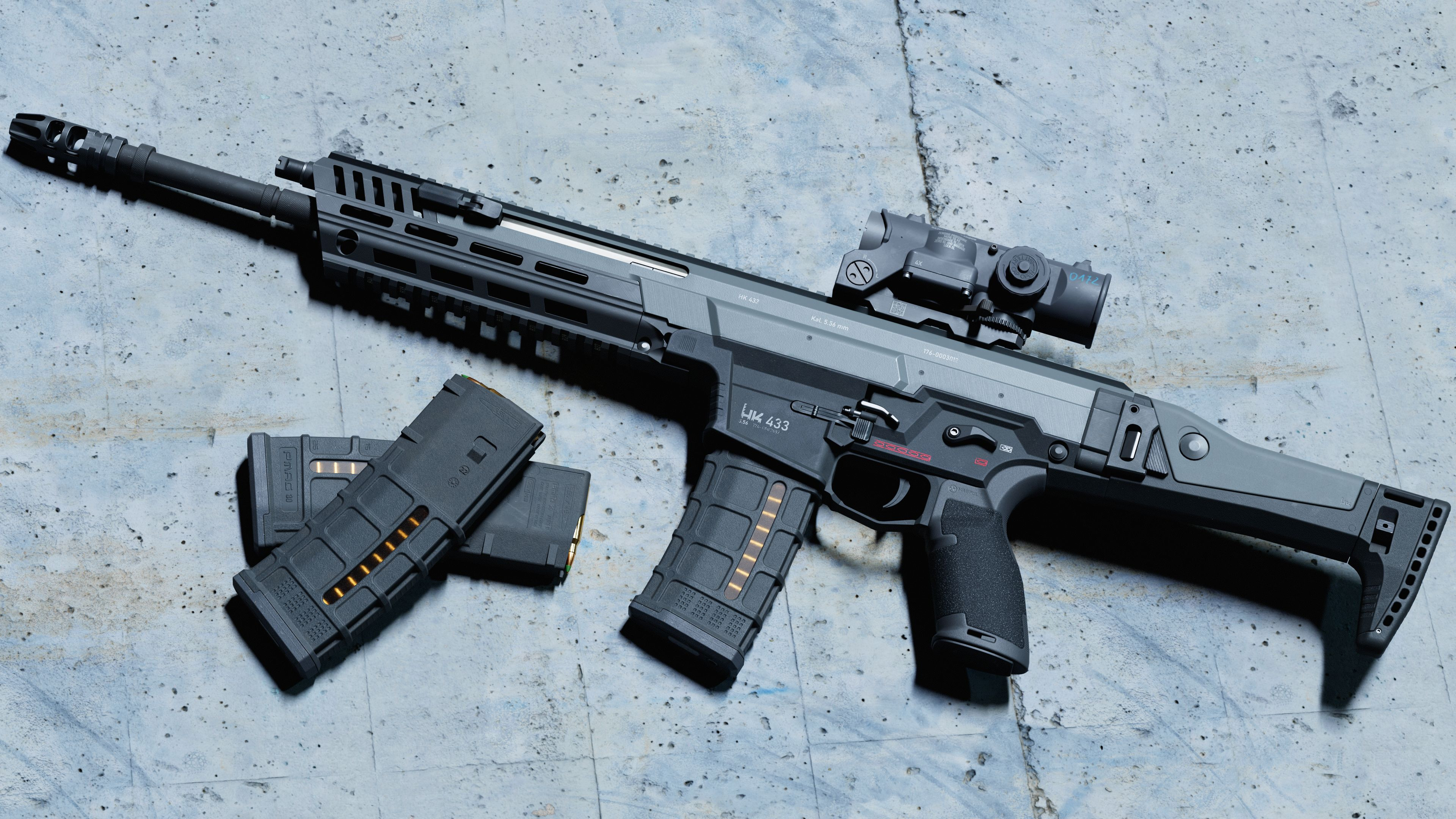 General 3840x2160 rifles military ArtStation gun simple background Futuristic Weapons Heckler & Koch assault rifle mags