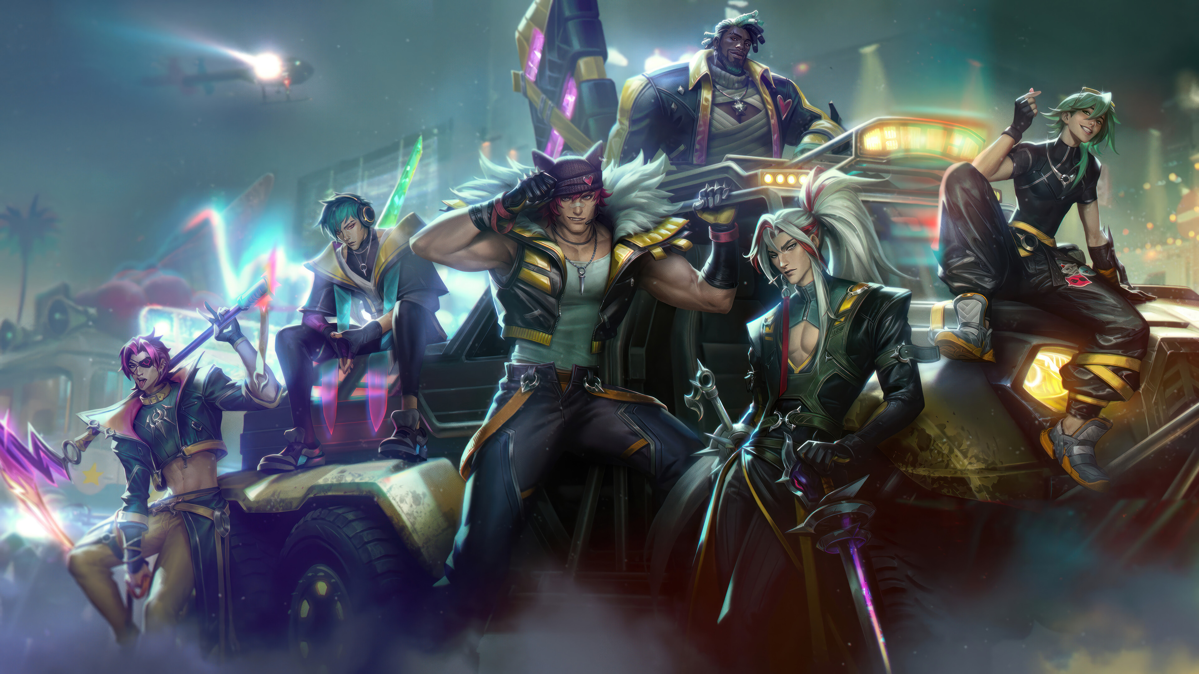 General 3840x2160 League of Legends Heartsteel (League of Legends) Sett (League of Legends) Aphelios (League of legends) Kayn (League of Legends) Ezreal (League Of Legends) Yone (League of Legends) K'Sante (League of Legends) video game characters video game boys muscles video game art jacket gloves fingerless gloves video games sitting smiling looking at viewer