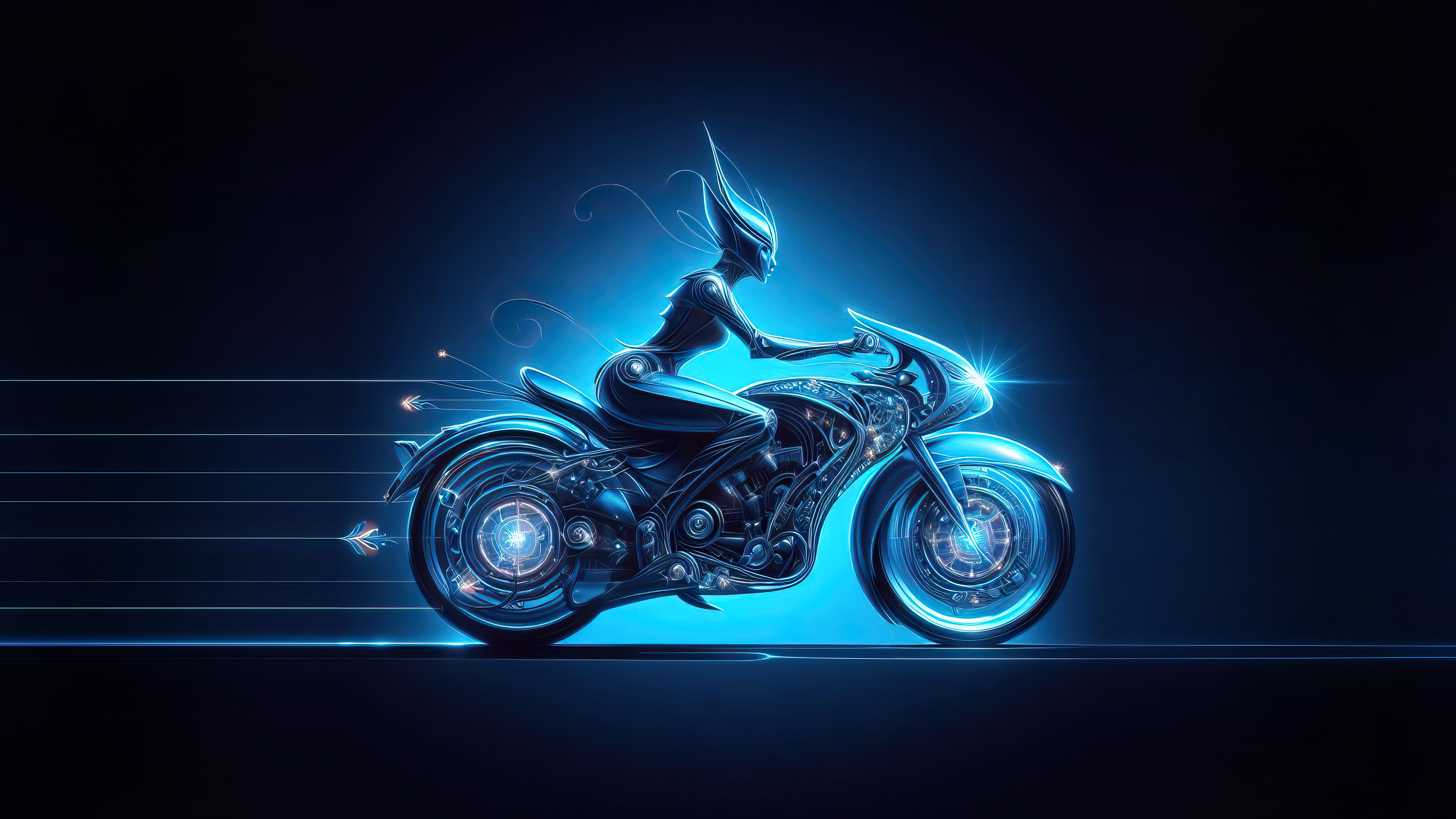 General 3840x2160 AI art Tron blue simple background vehicle motorcycle minimalism digital art driving
