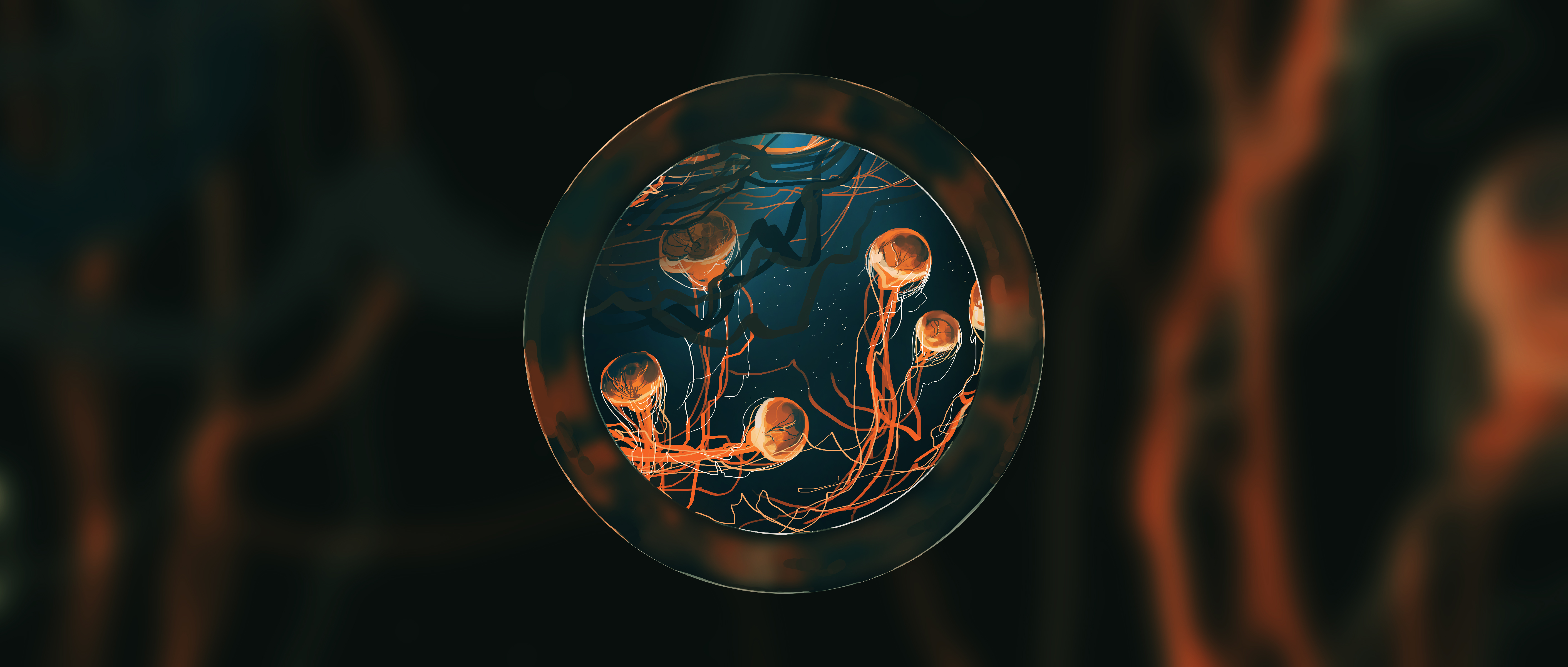 General 5640x2400 Gracile digital art artwork illustration jellyfish minimalism abstract wide screen ultrawide circle animals water
