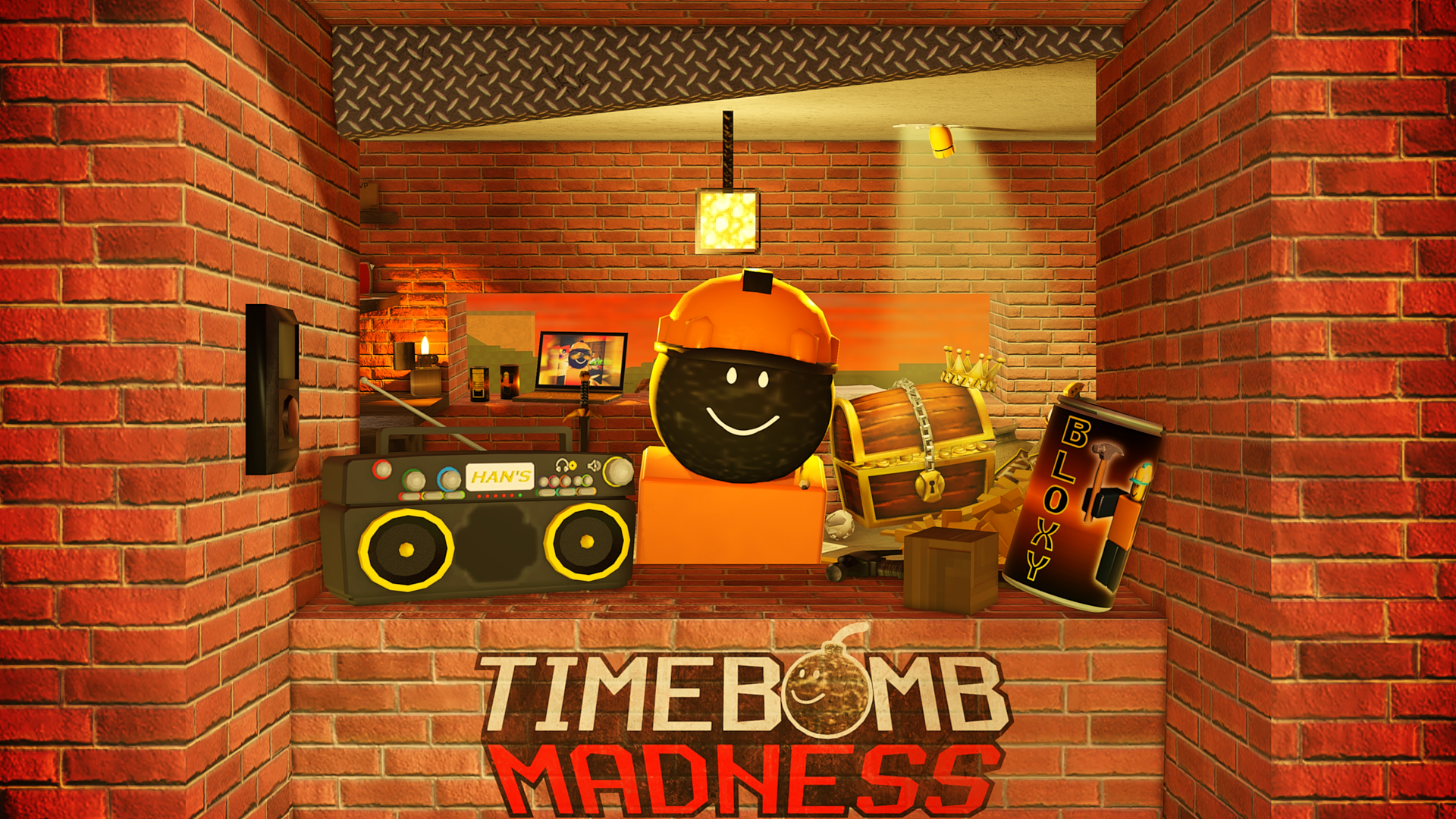 General 1920x1080 timebomb madness warm colors Roblox spray wall bricks video game art smiley video games treasure chest boombox bombs CGI