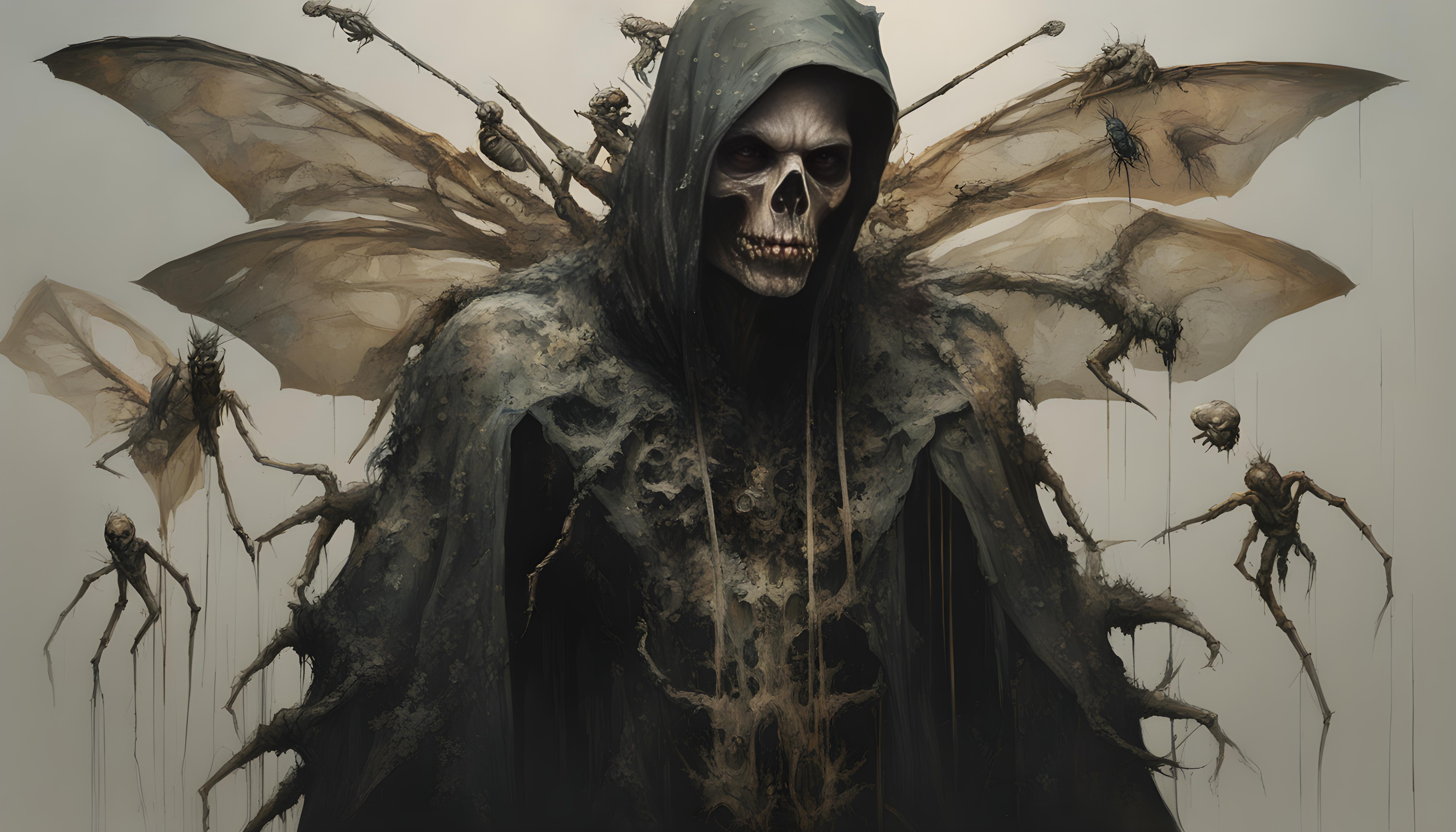 General 5376x3072 skeleton reaper fairies wings skull death AI art