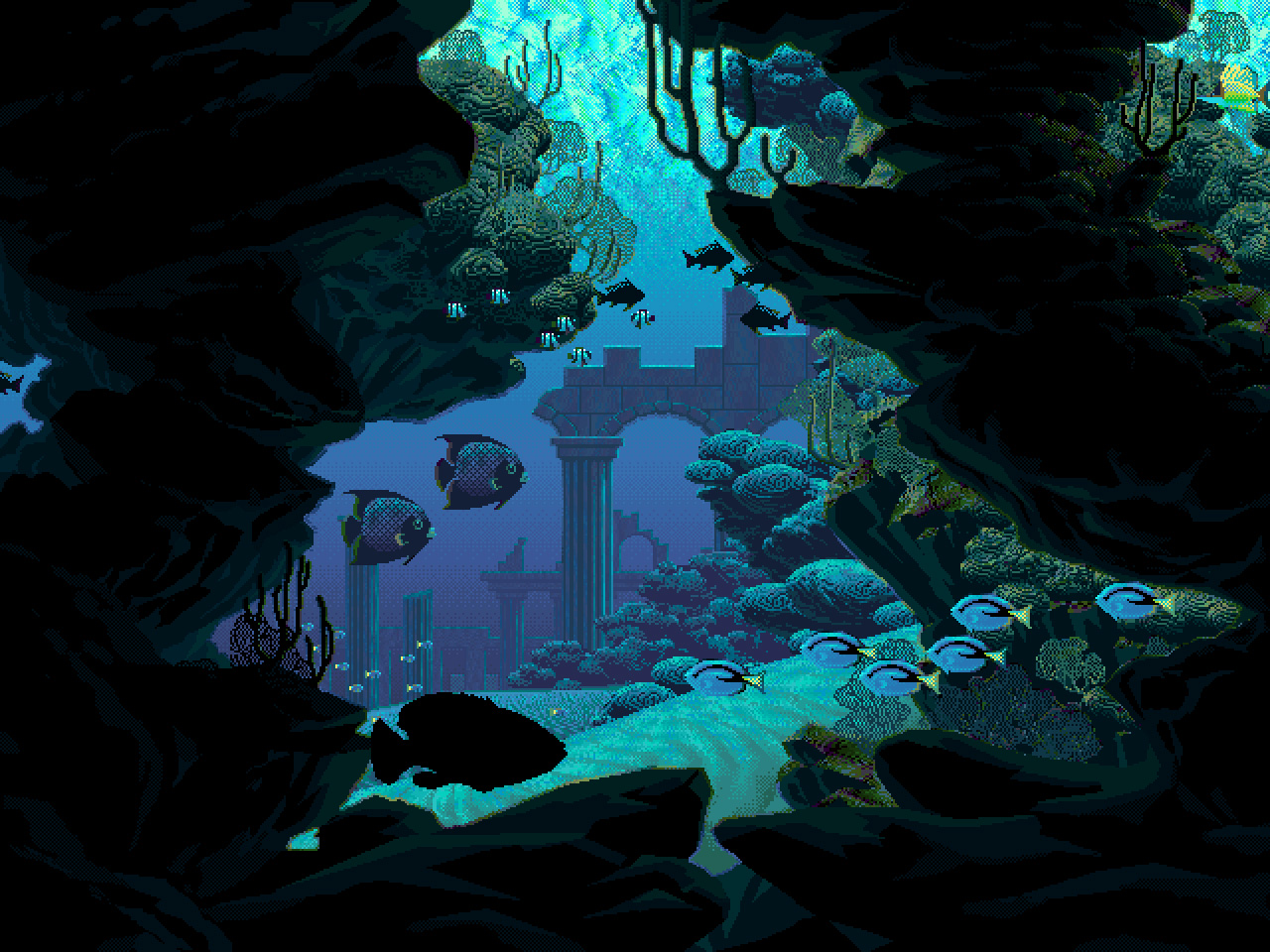 General 1280x960 pixel art nature fish underwater Mark Ferrari digital art water coral animals pillar in water