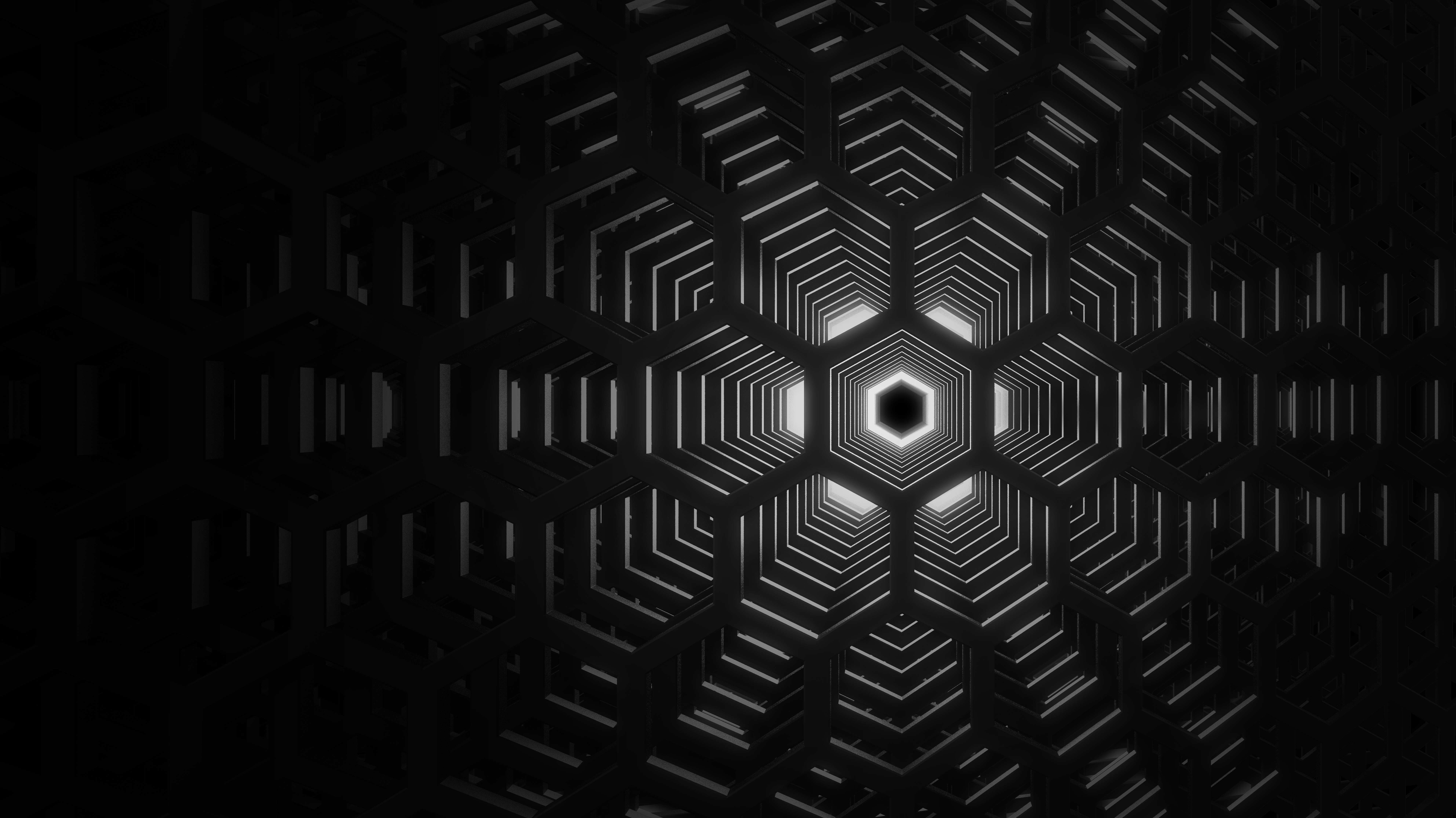 General 7680x4320 Dell abstract 3D Abstract pentagons dark background shapes monochrome pattern simple background CGI