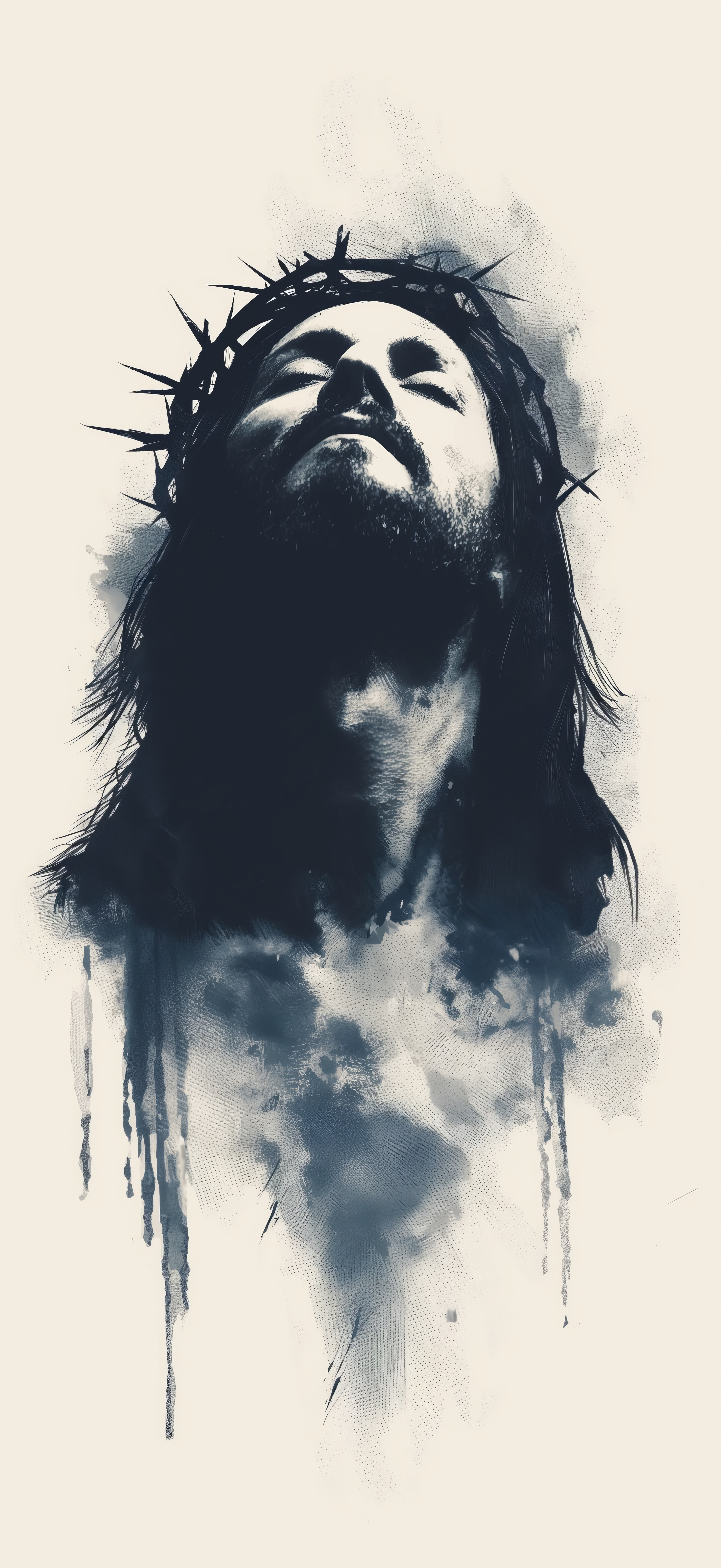 General 2944x6400 AI art illustration monochrome portrait display Jesus Christ crown of thorns