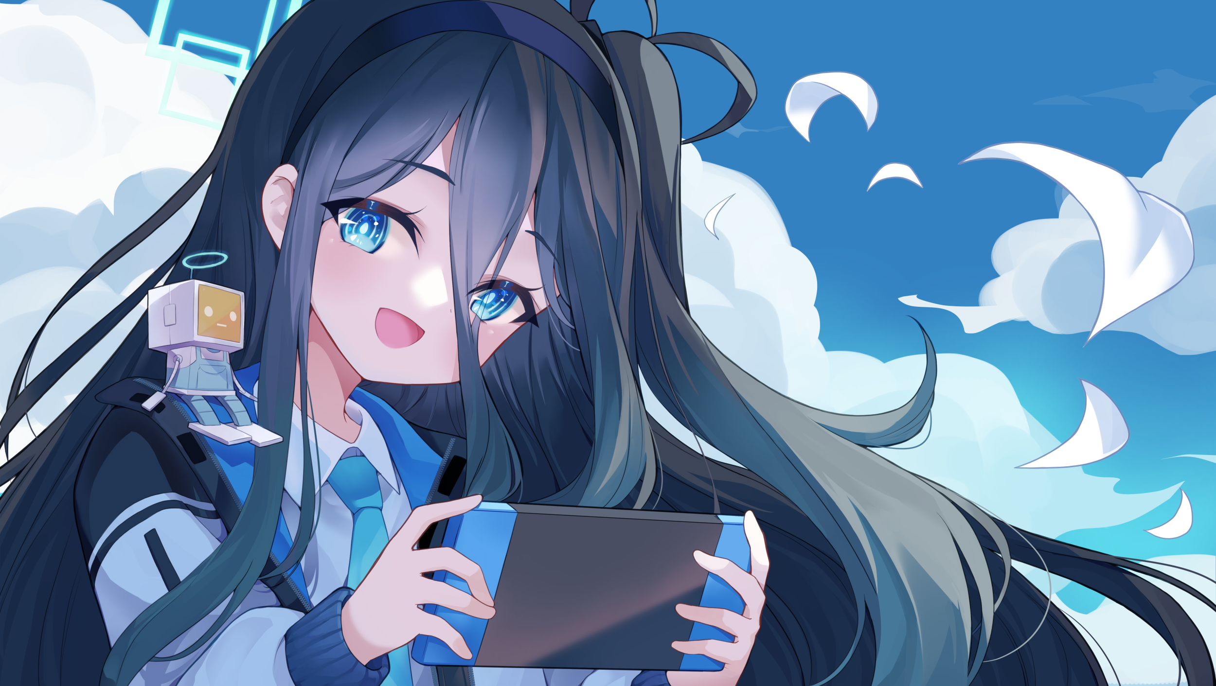 Anime 2500x1411 anime girls Blue Archive long hair blue eyes Tendou Alice dark hair clouds