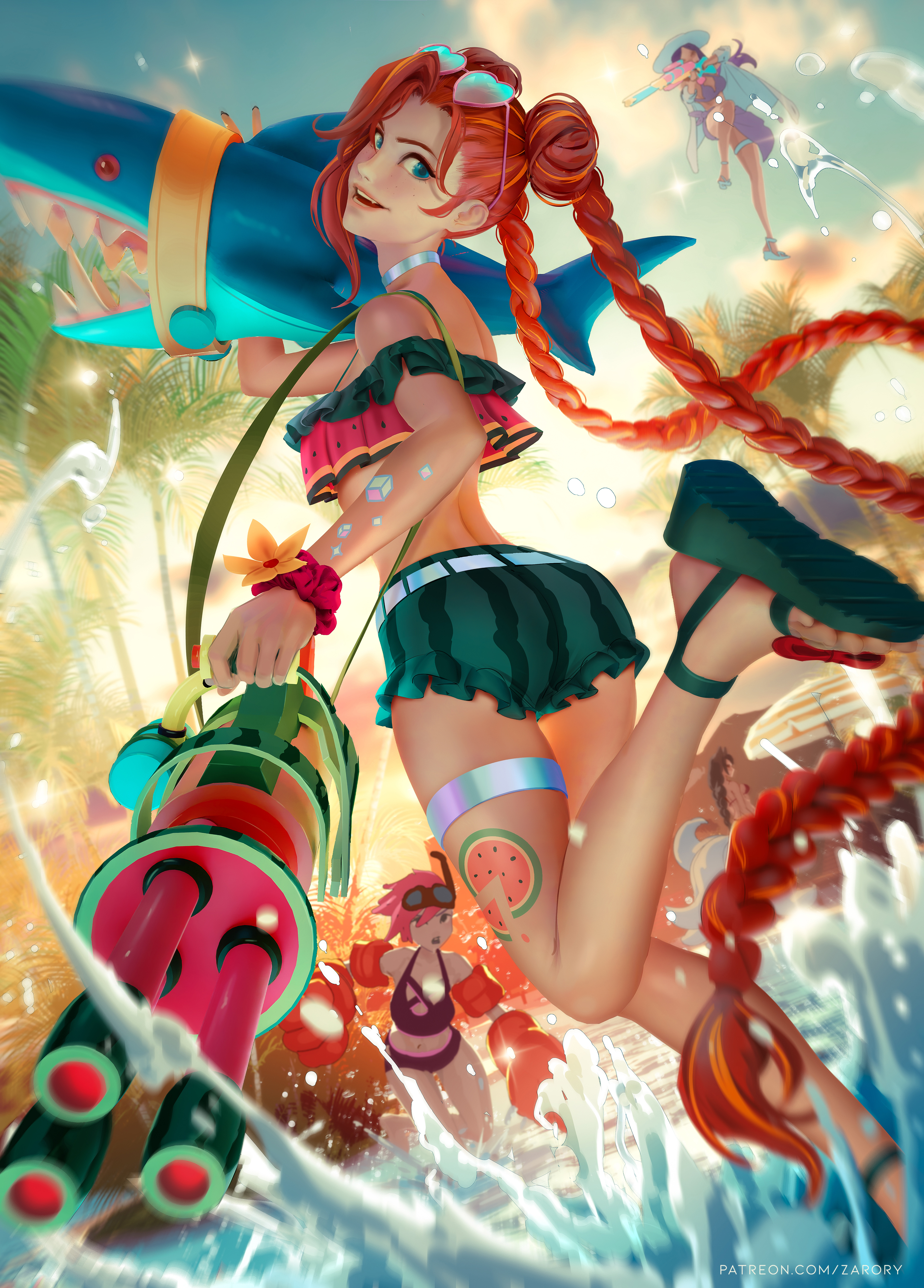 General 2870x4000 Jinx (League of Legends) League of Legends video games video game girls pool party 2D artwork drawing fan art Zarory