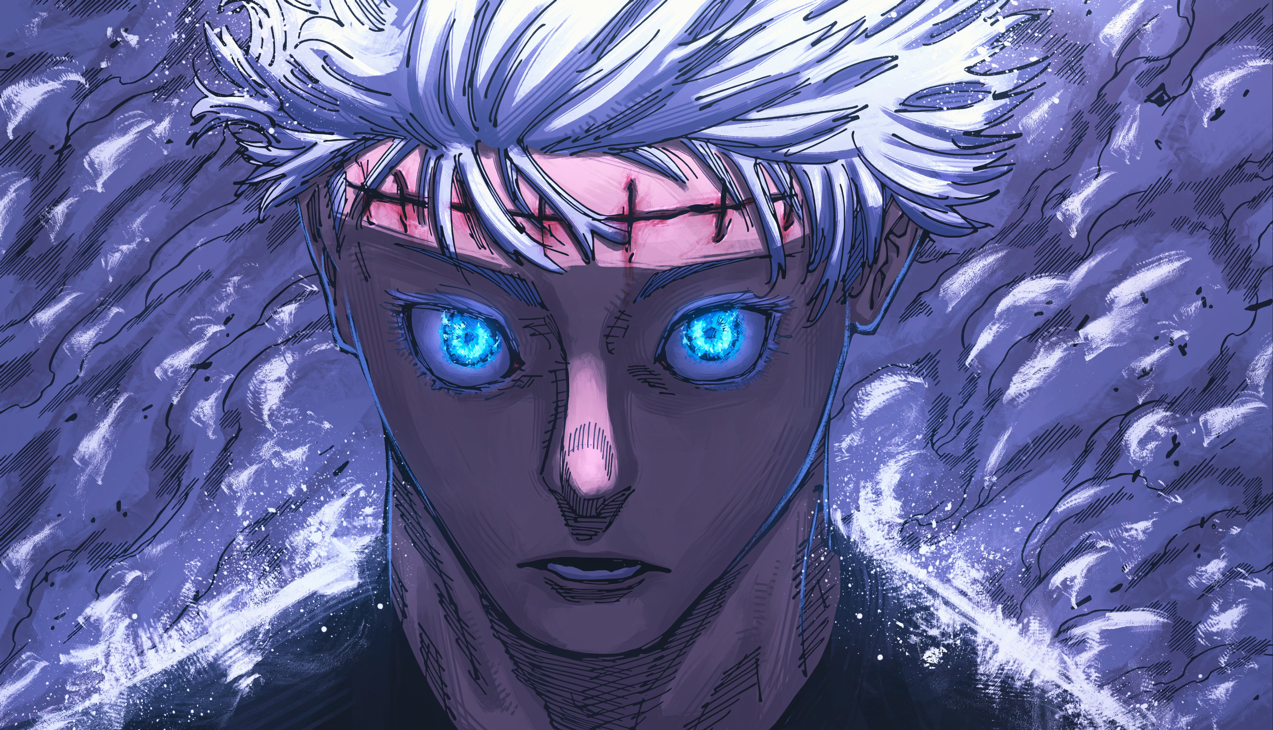 Anime 4096x2349 Jujutsu Kaisen Satoru Gojo anime boys anime men blue eyes white hair smoke background