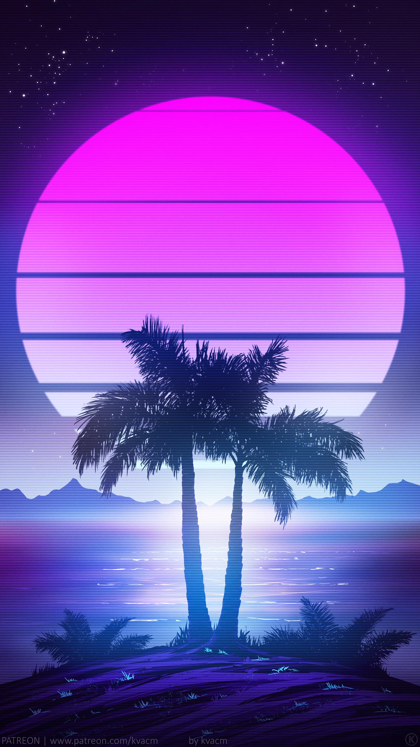 General 1620x2880 cyber cyberpunk silhouette palm trees vector art