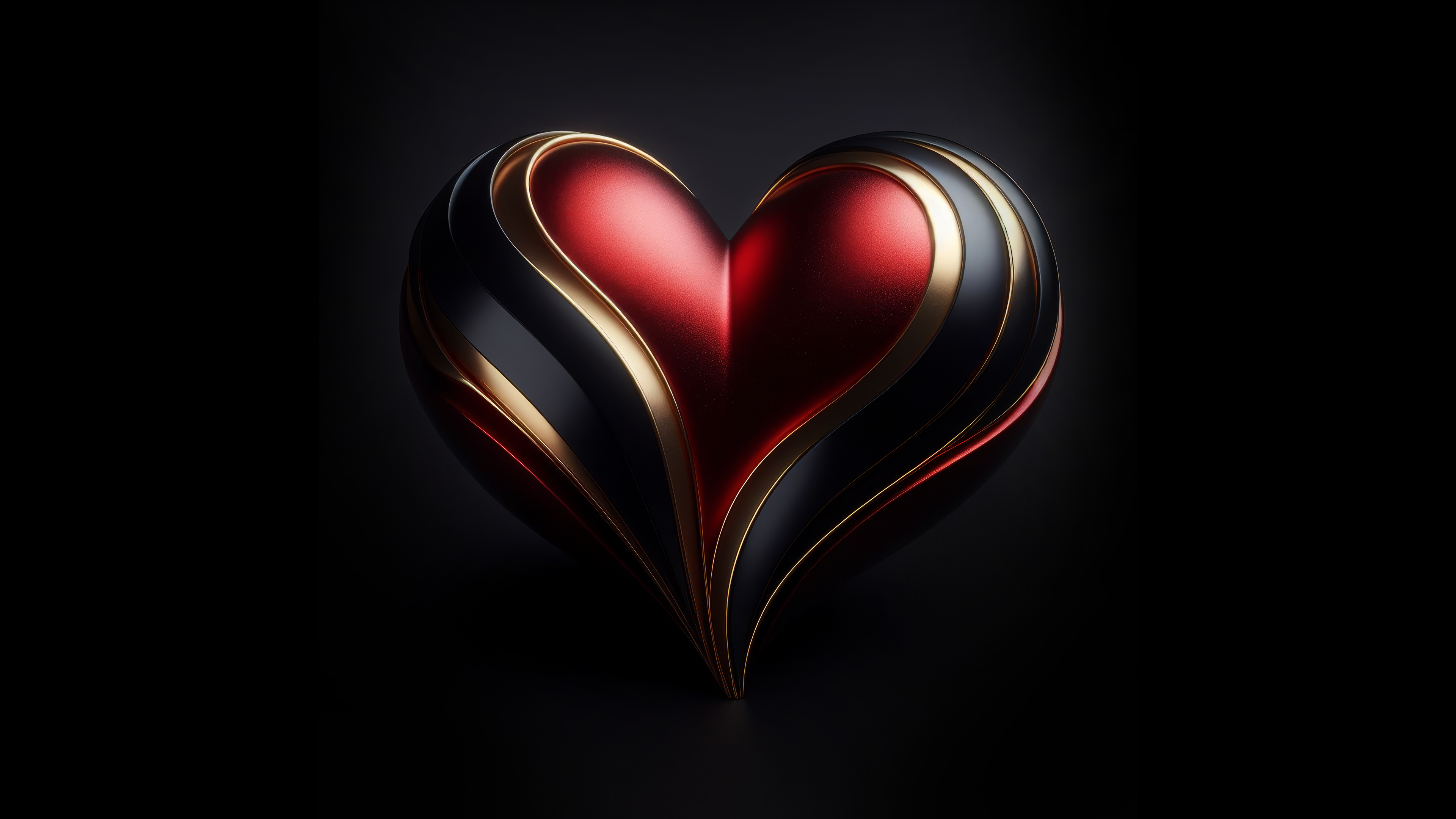 General 3840x2160 AI art Valentine's Day heart (design) gold shiny black background simple background love
