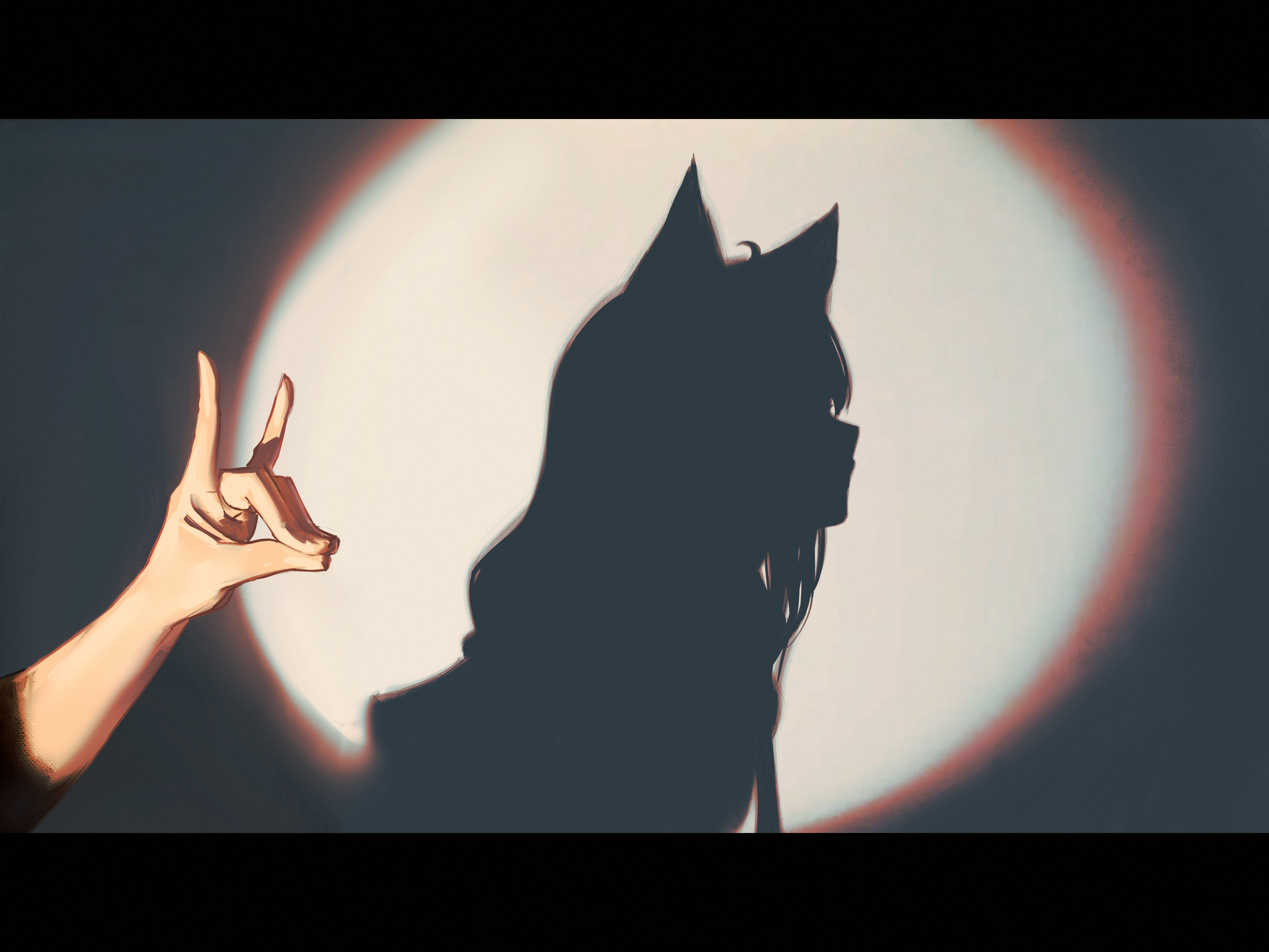 Anime 4000x3000 Hololive Shirakami Fubuki fox girl anime Pixiv Virtual Youtuber shadow Hyde (Artist) anime girls simple background fingers fox ears long hair