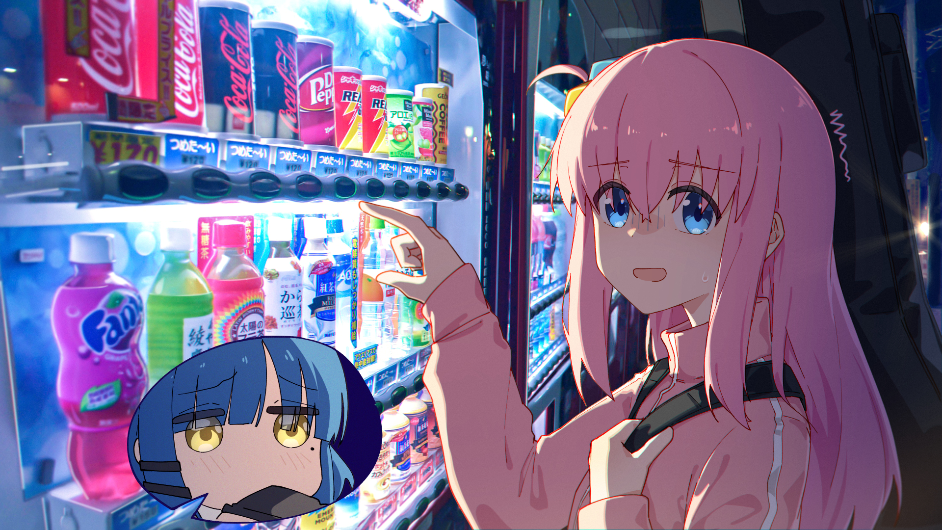 Anime 1920x1080 BOCCHI THE ROCK! JLT4n anime anime girls looking at viewer pink hair Gotou Hitori vending machine