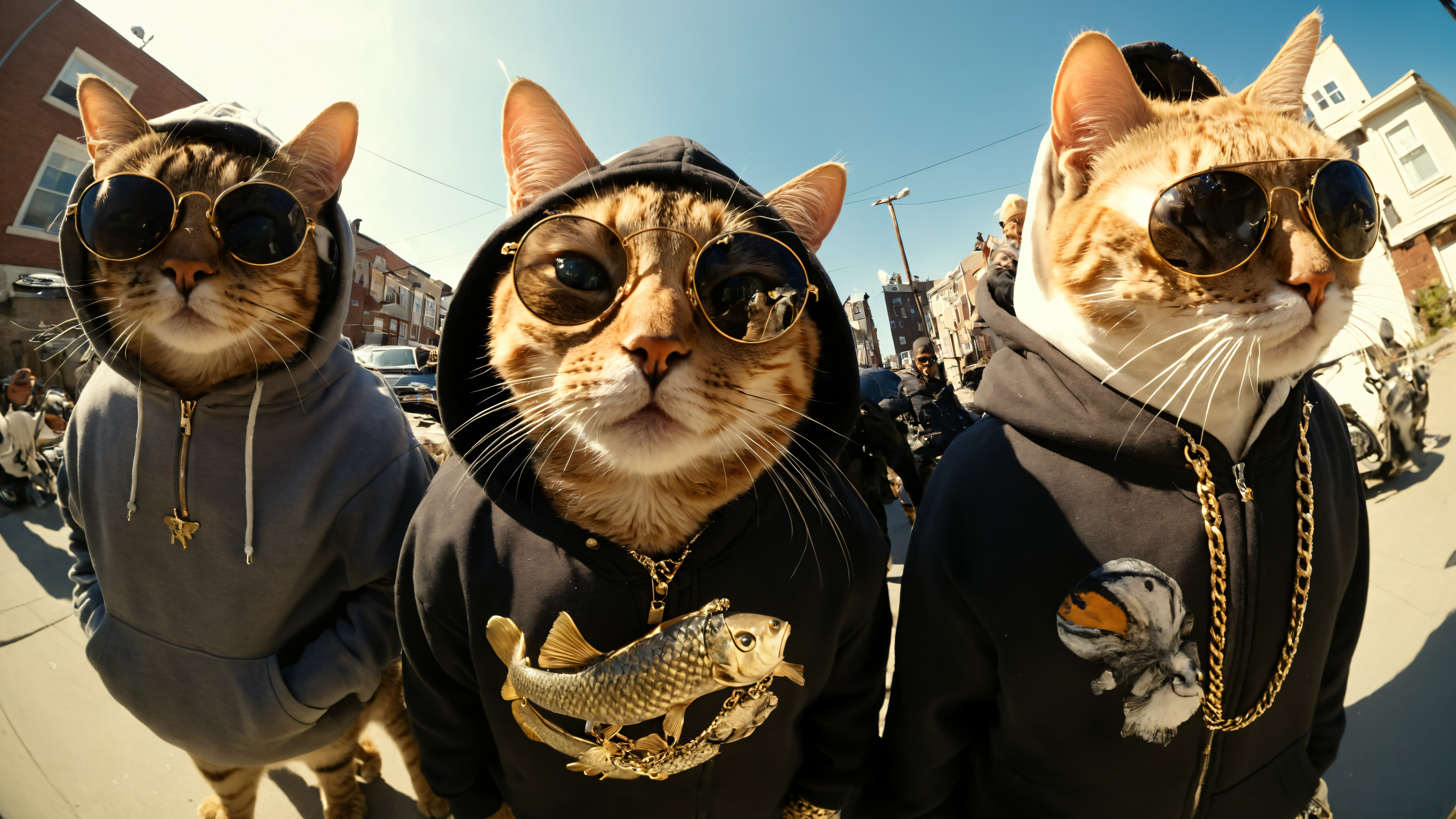 General 3840x2160 AI art cats gangster sunglasses rap  album covers hoods