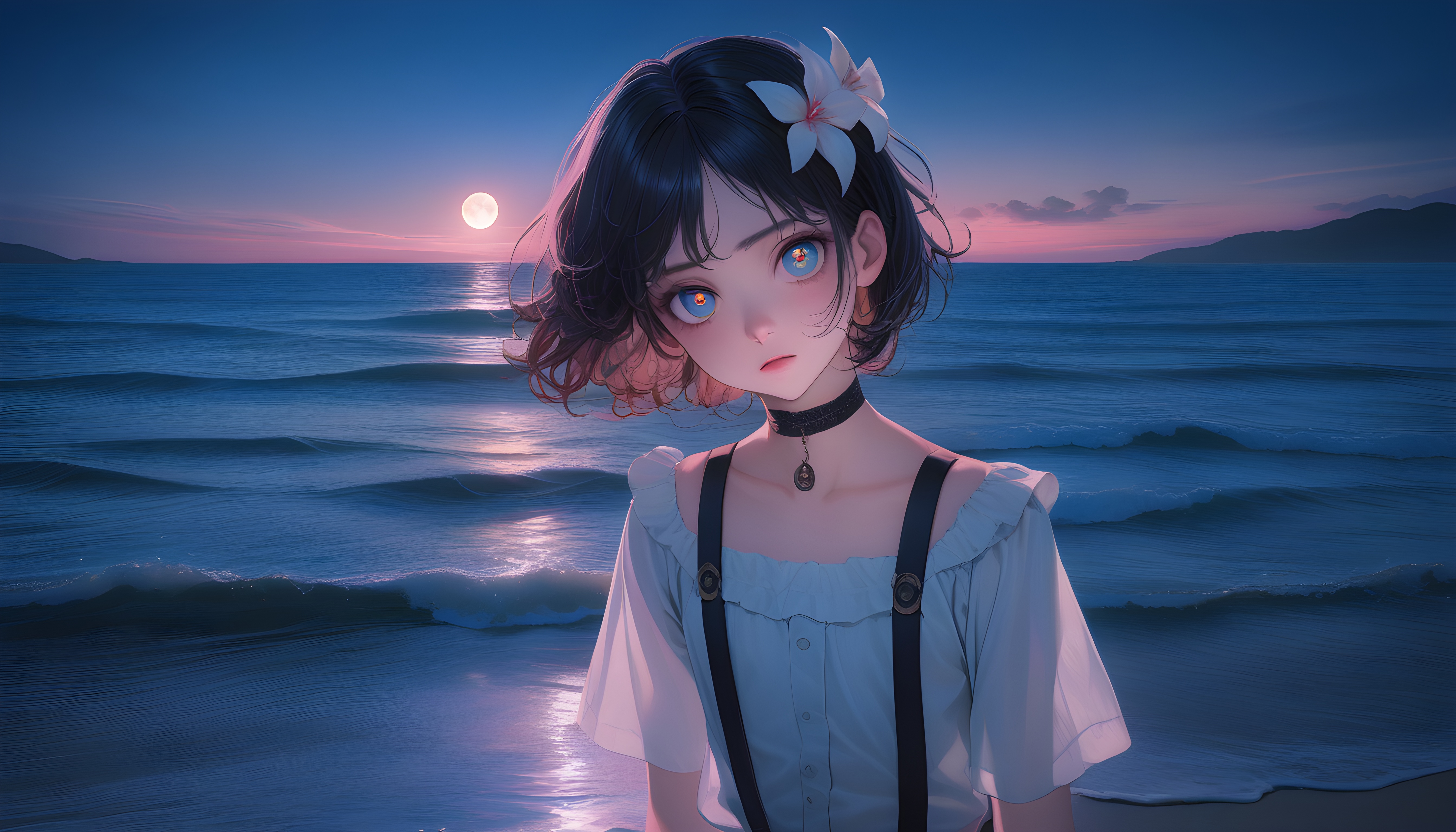 Anime 5376x3072 anime girls AI art Hyperrealism beach sunset
