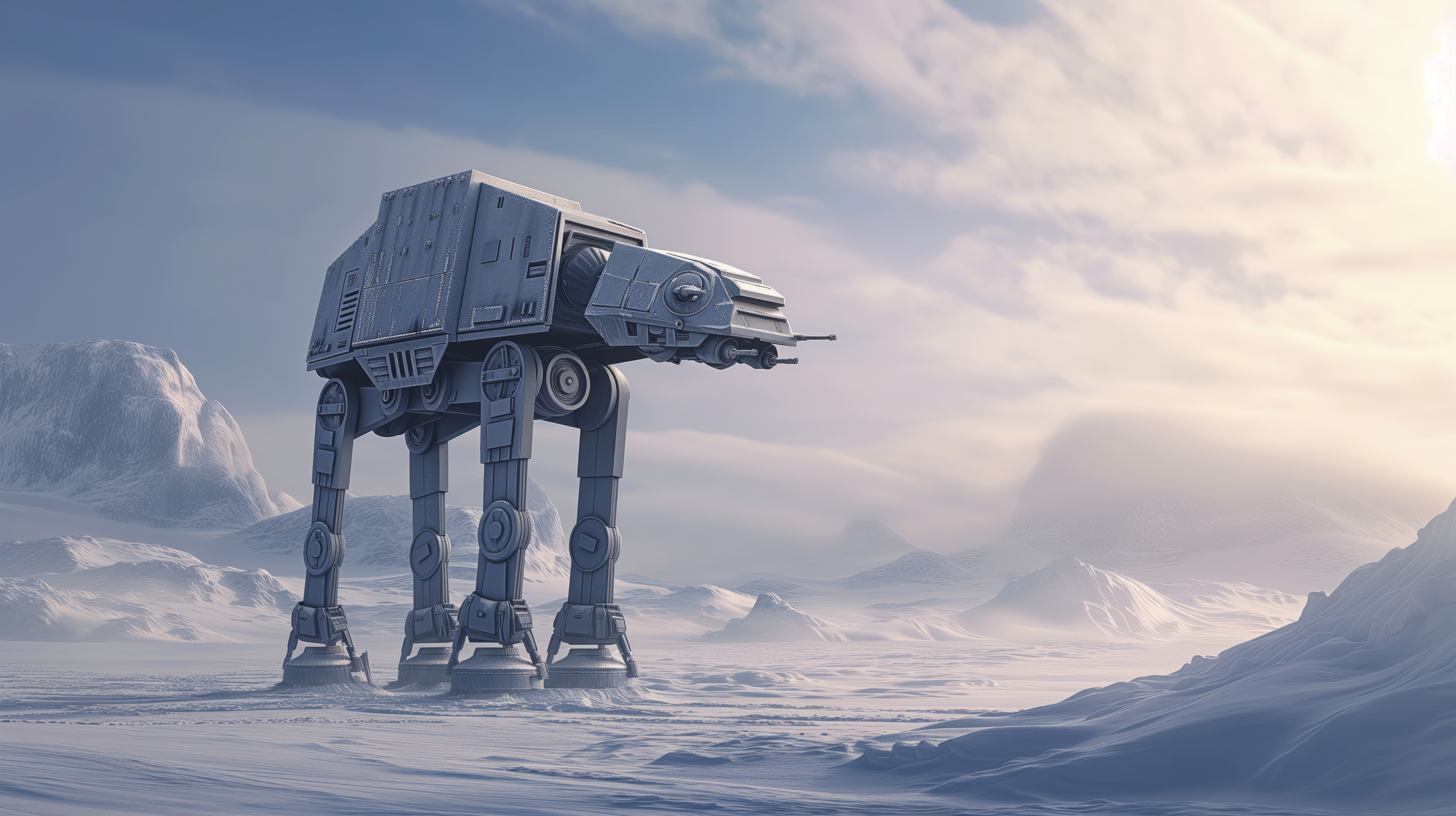 General 5824x3264 AI art science fiction illustration AT-AT Star Wars Hoth snow winter sky sunlight snow covered clouds