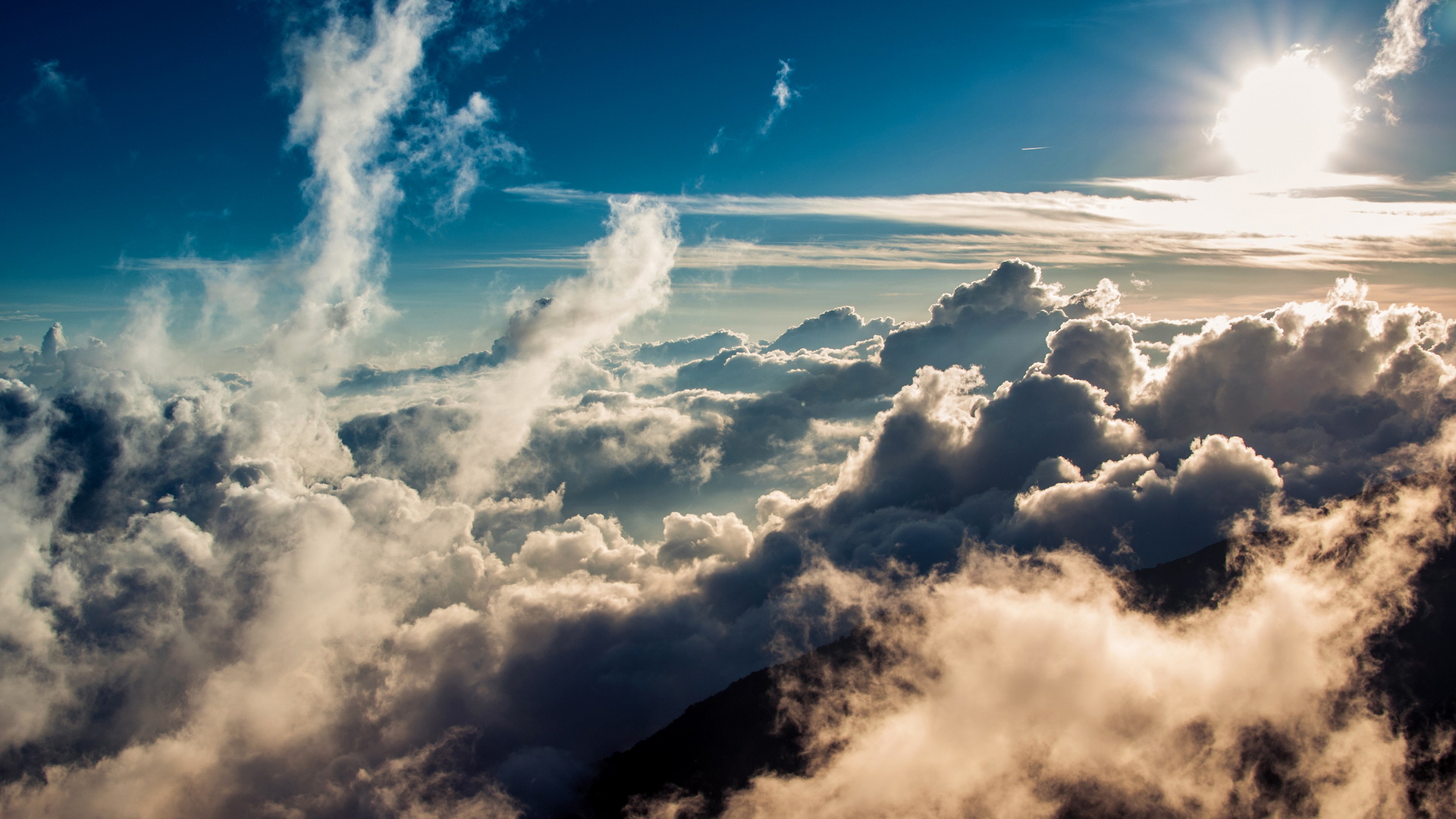 General 1920x1080 clouds sky blue mist mountains aerial view sunlight Sun